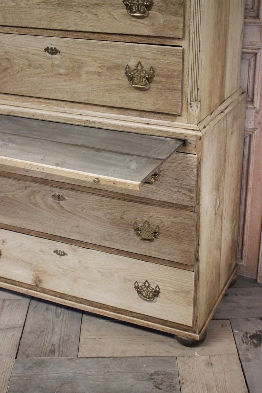 18th Century and Earlier 18th Century English Bleached Oak Chest on Chest