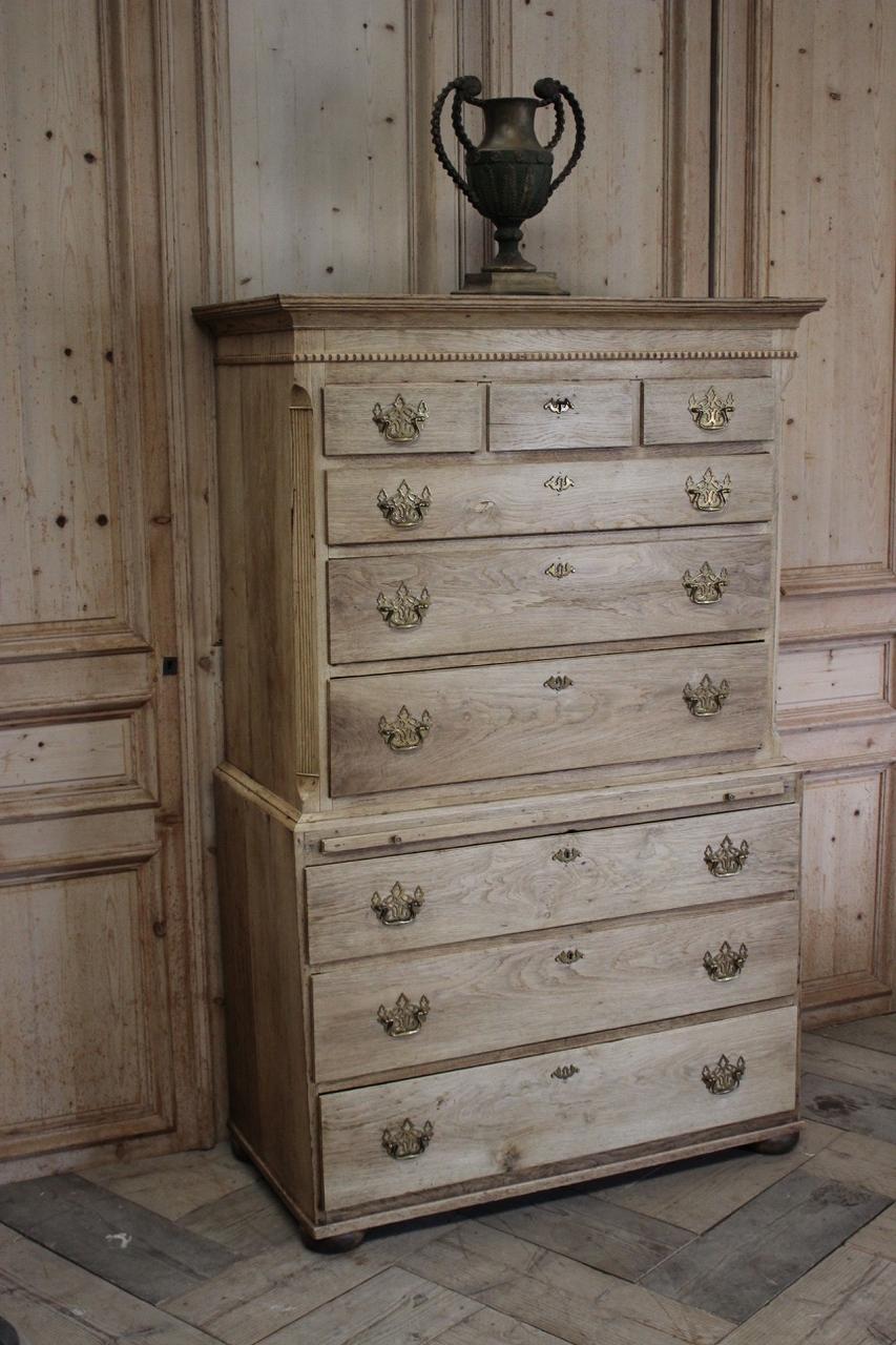 18th Century English Bleached Oak Chest on Chest 1