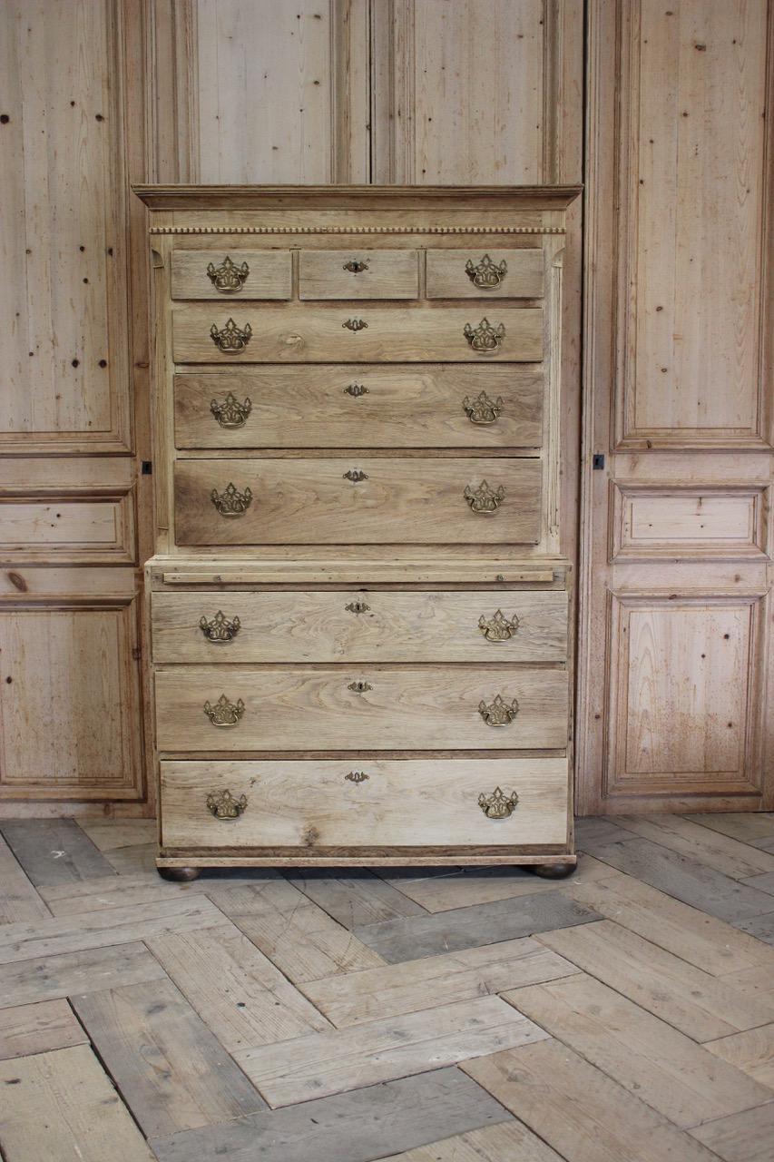 18th Century English Bleached Oak Chest on Chest 3