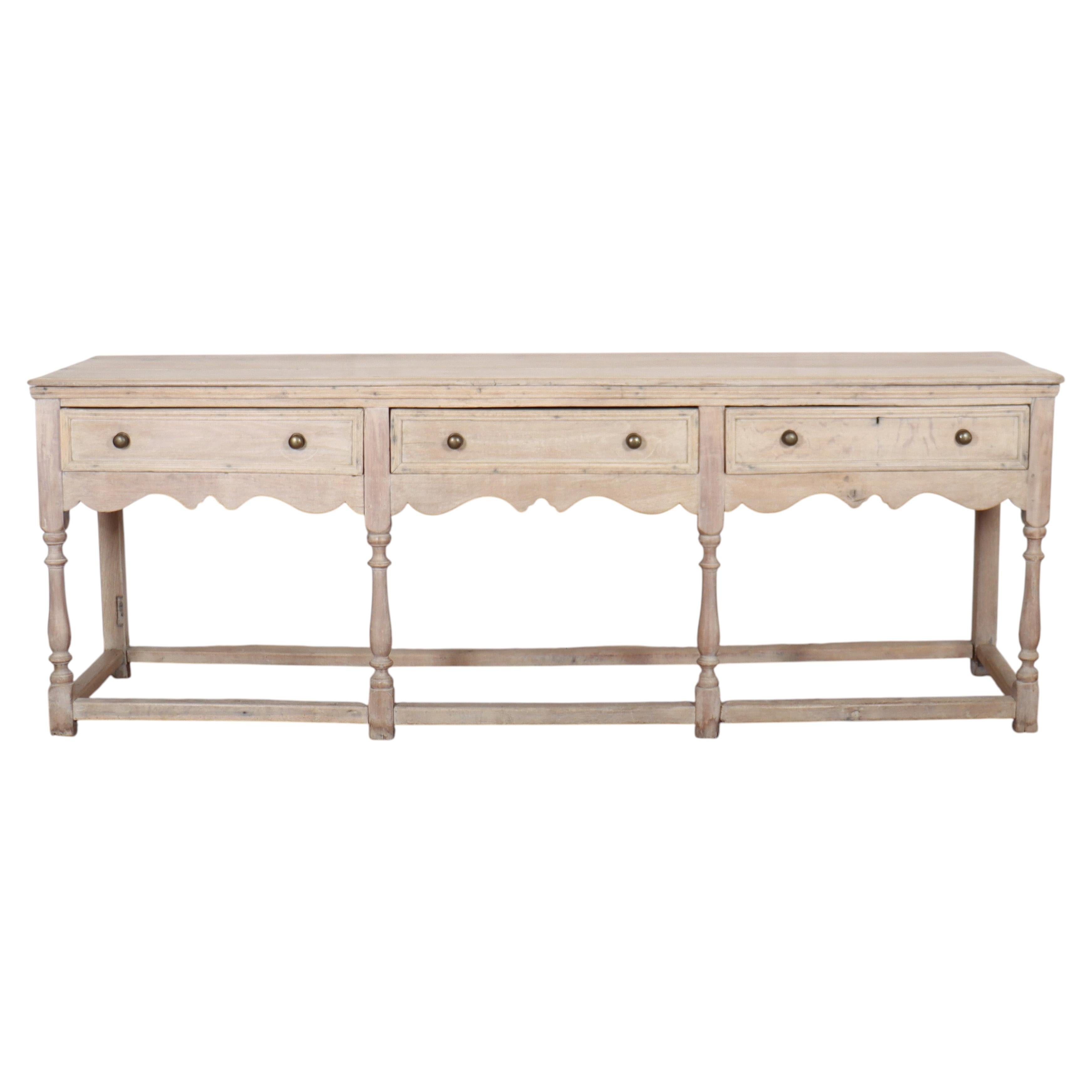 18th Century English Bleached Oak Dresser Base / Sideboard For Sale