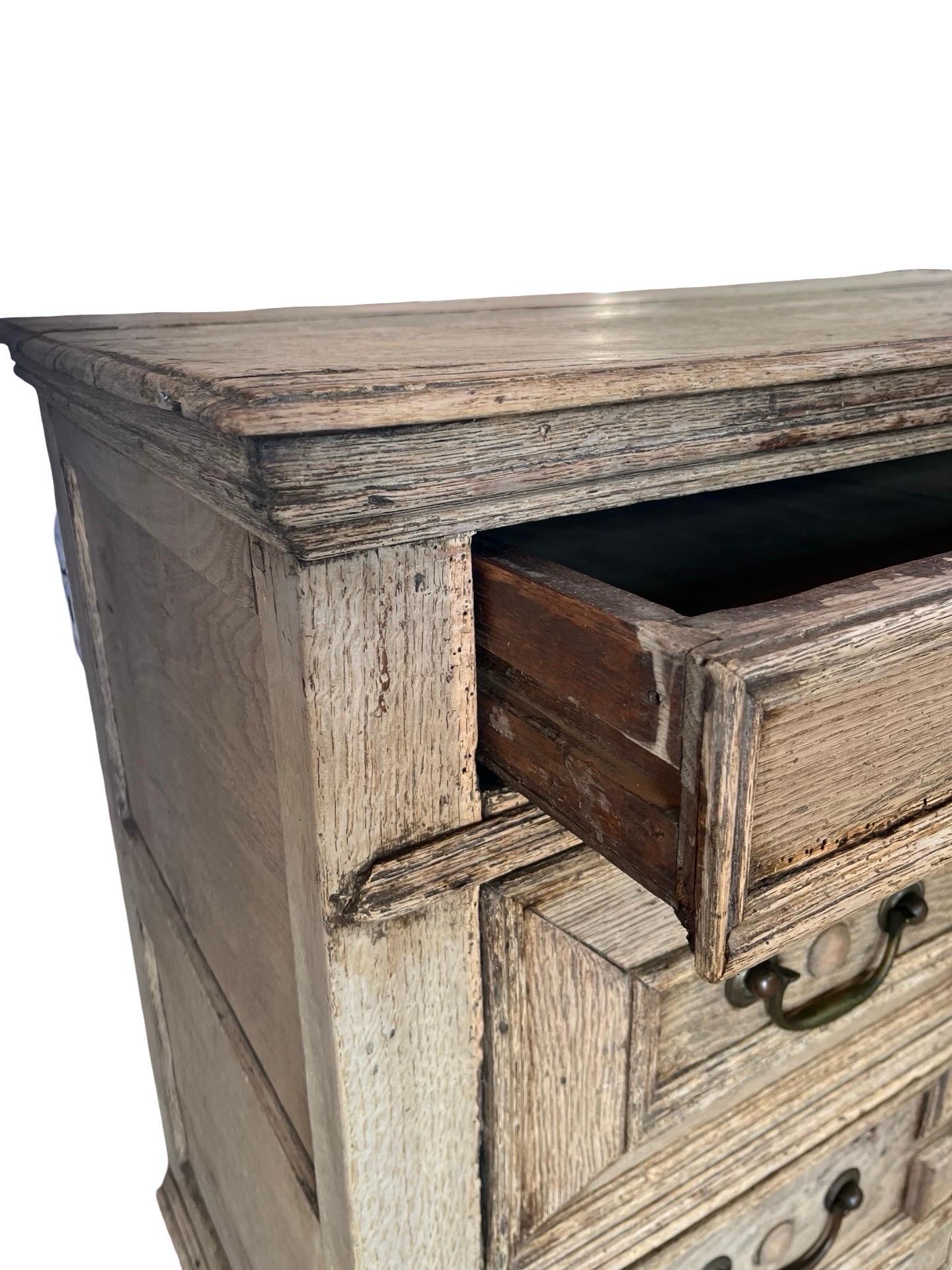 18th Century English Bleached Oak Jacobean Chest of Drawers For Sale 14