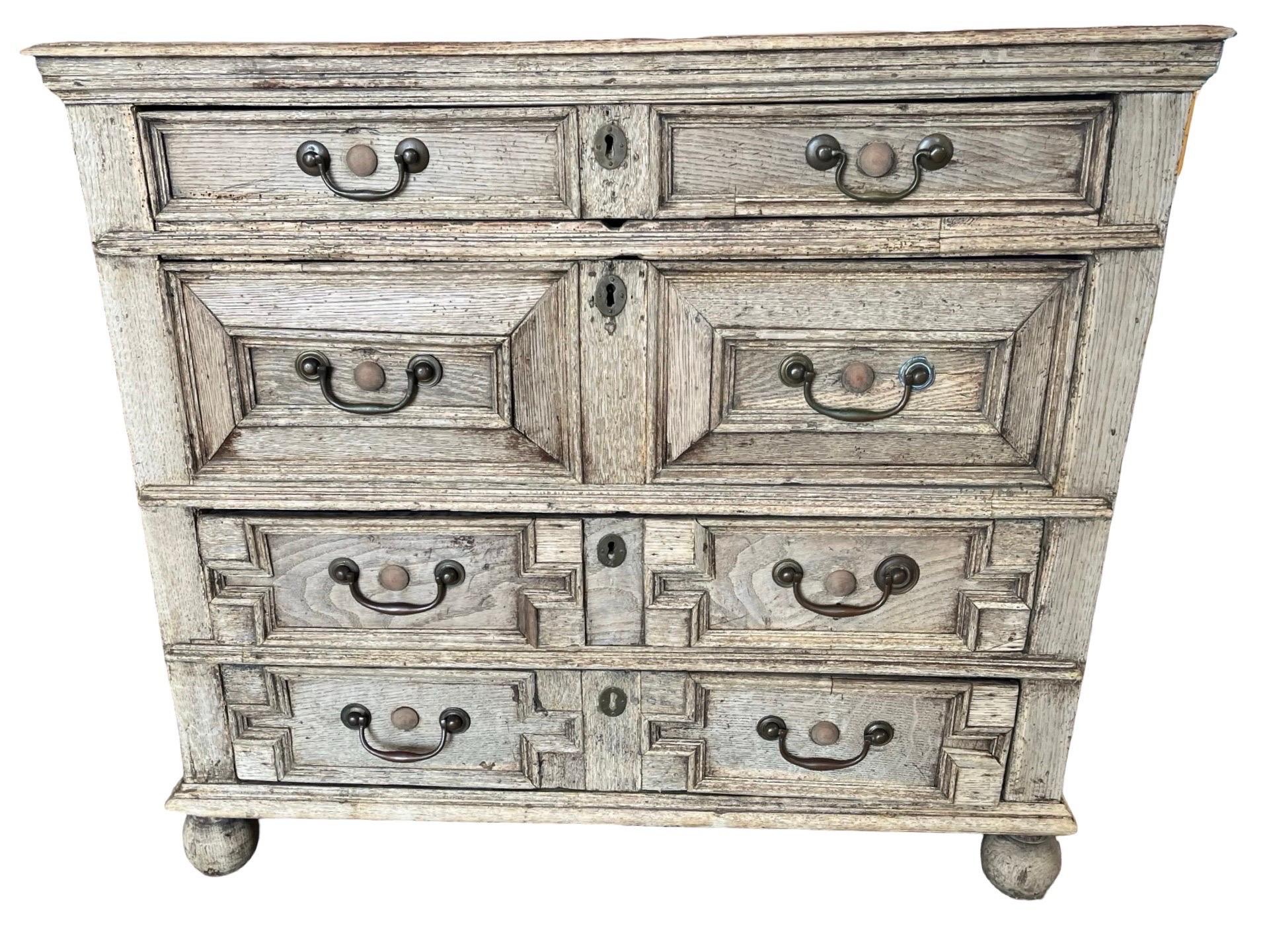 British 18th Century English Bleached Oak Jacobean Chest of Drawers For Sale