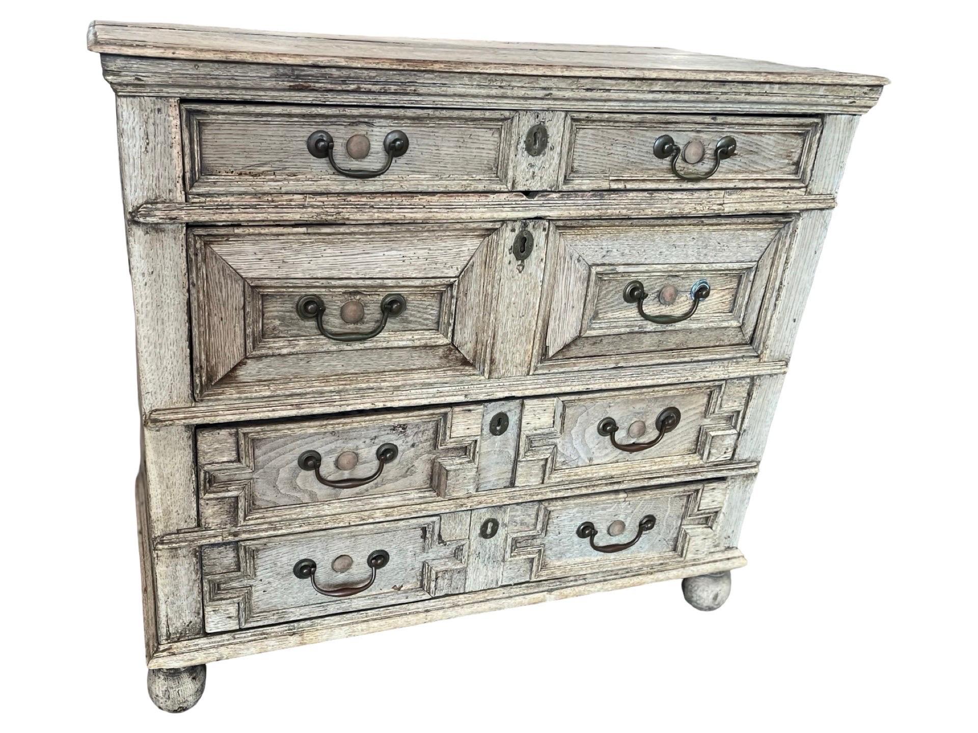 18th Century English Bleached Oak Jacobean Chest of Drawers For Sale 2