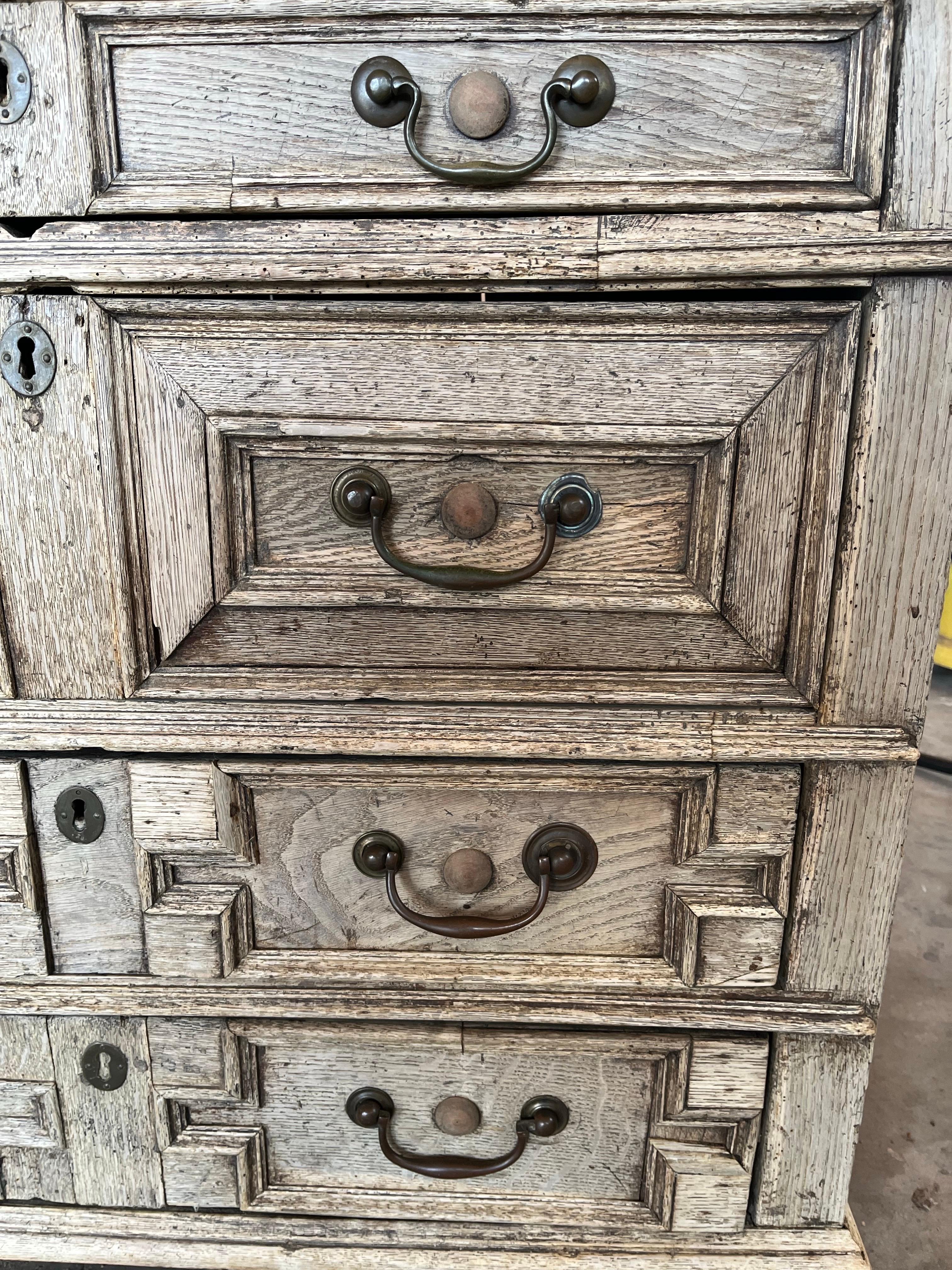 18th Century English Bleached Oak Jacobean Chest of Drawers For Sale 4
