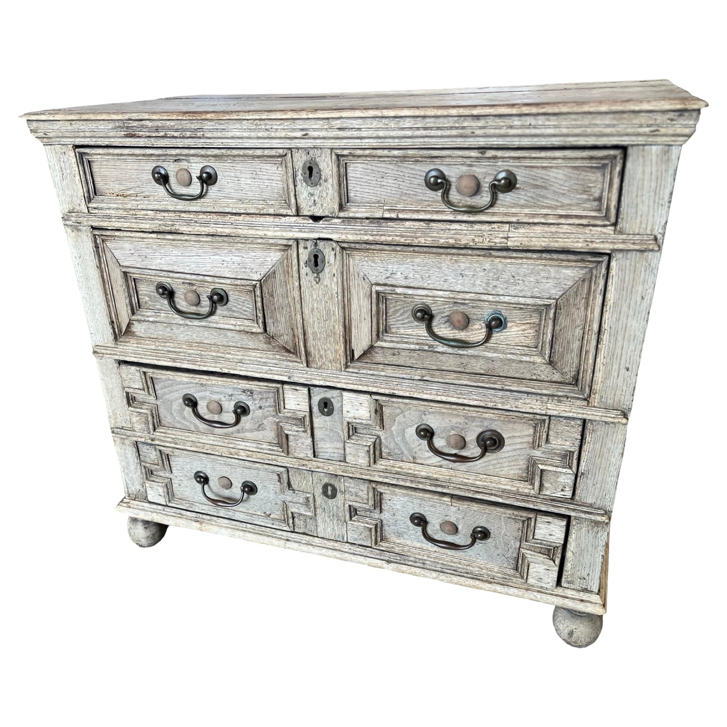 18th Century English Bleached Oak Jacobean Chest of Drawers For Sale
