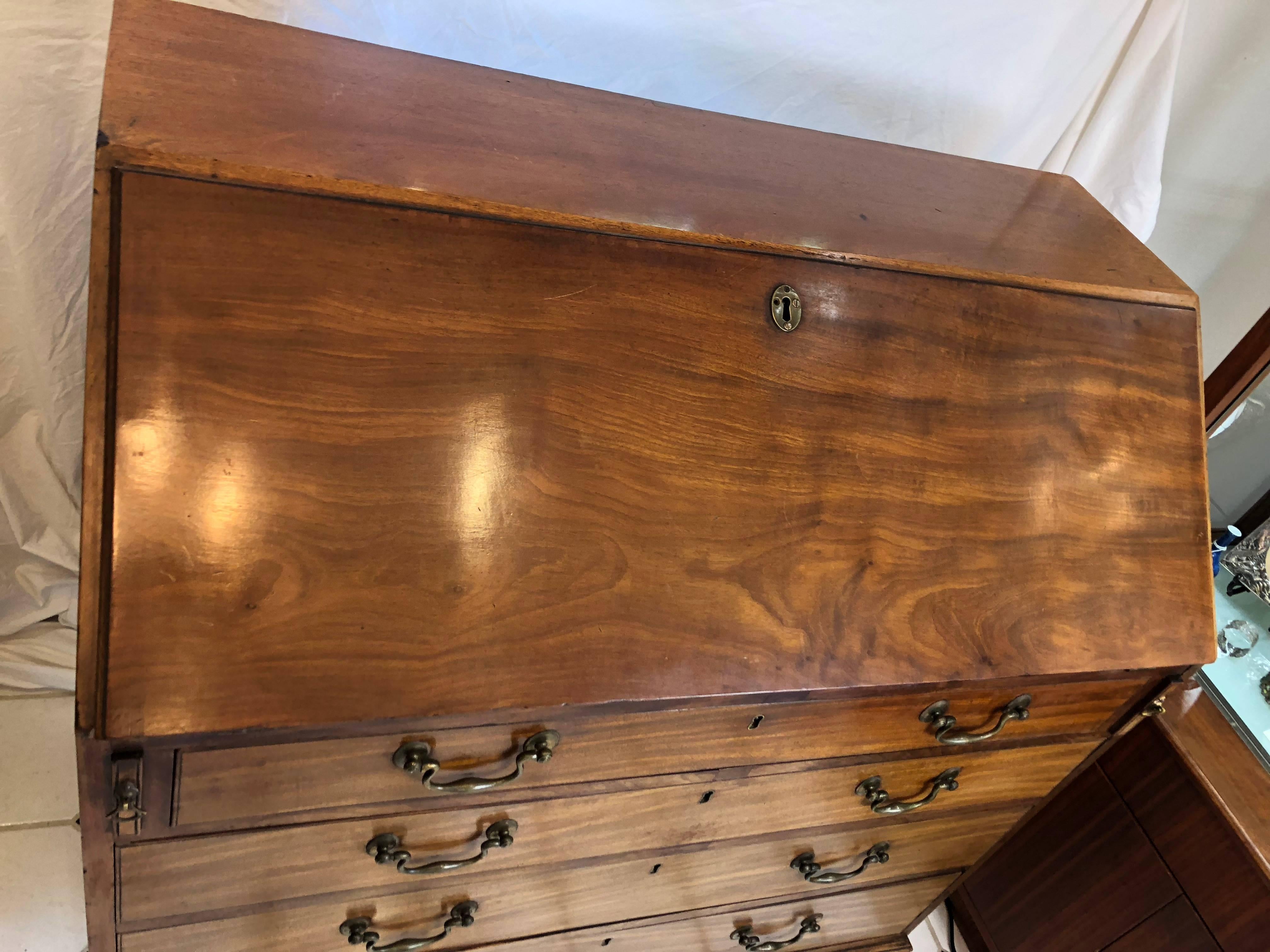 18th Century English Bureau Desk, Mahogany, Slant / Drop Front, Georgian In Distressed Condition In Seattle, WA