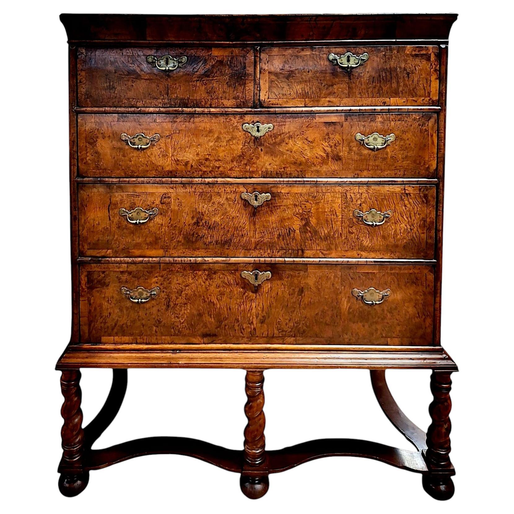 18th-century English Burr Walnut Chest-on-Stand
