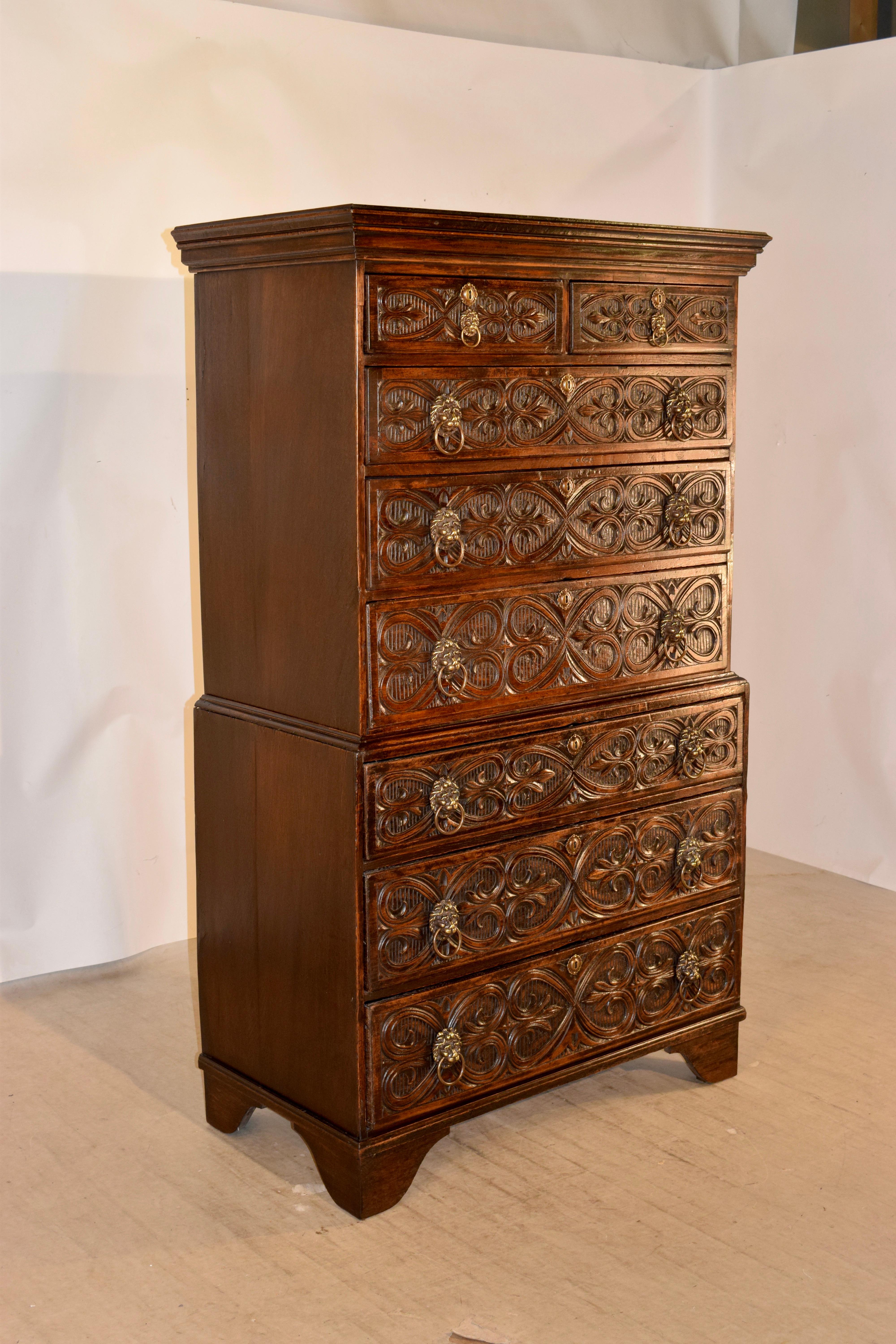 Georgian 18th Century English Carved Chest on Chest For Sale