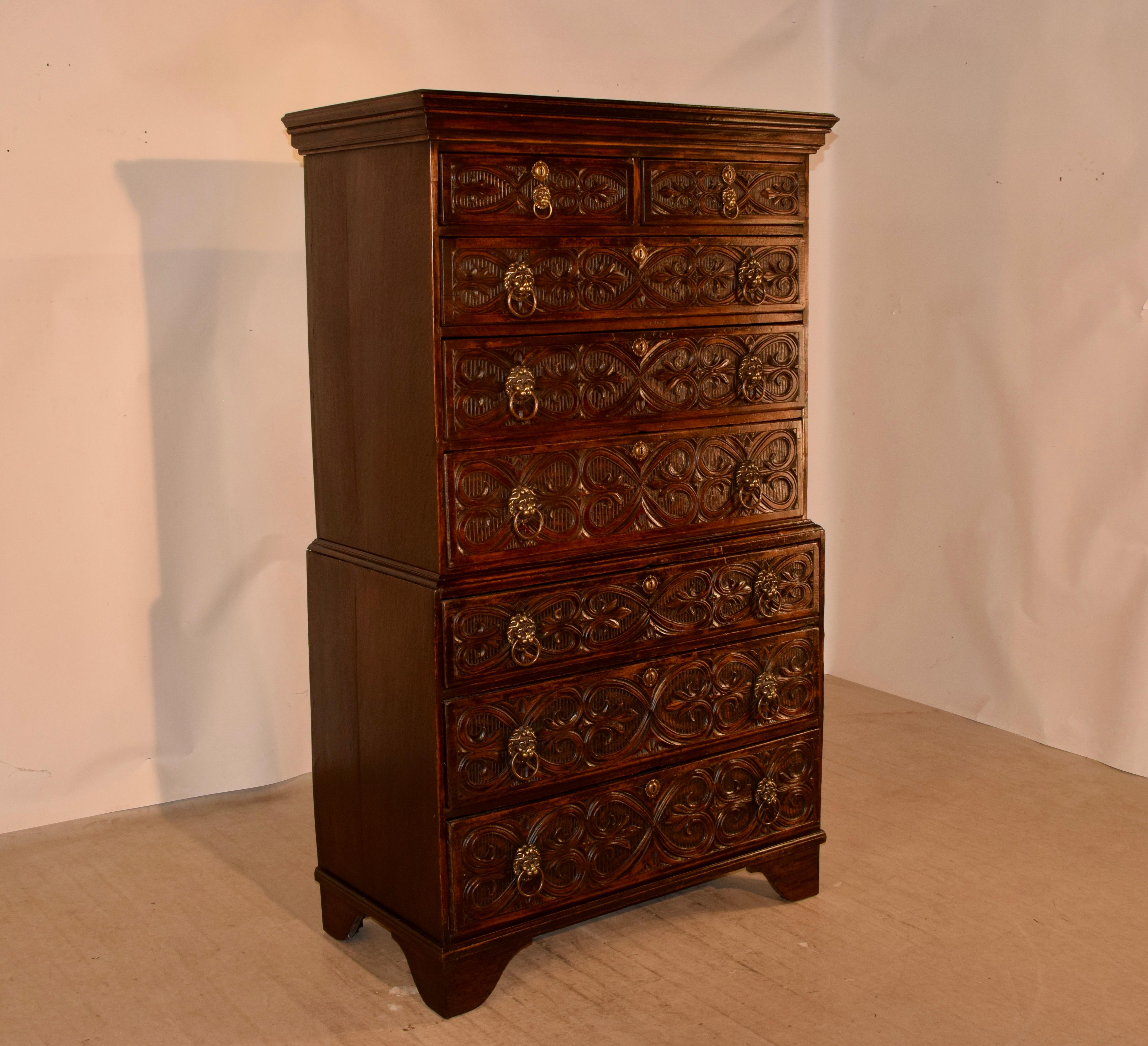 Cast 18th Century English Carved Chest on Chest For Sale