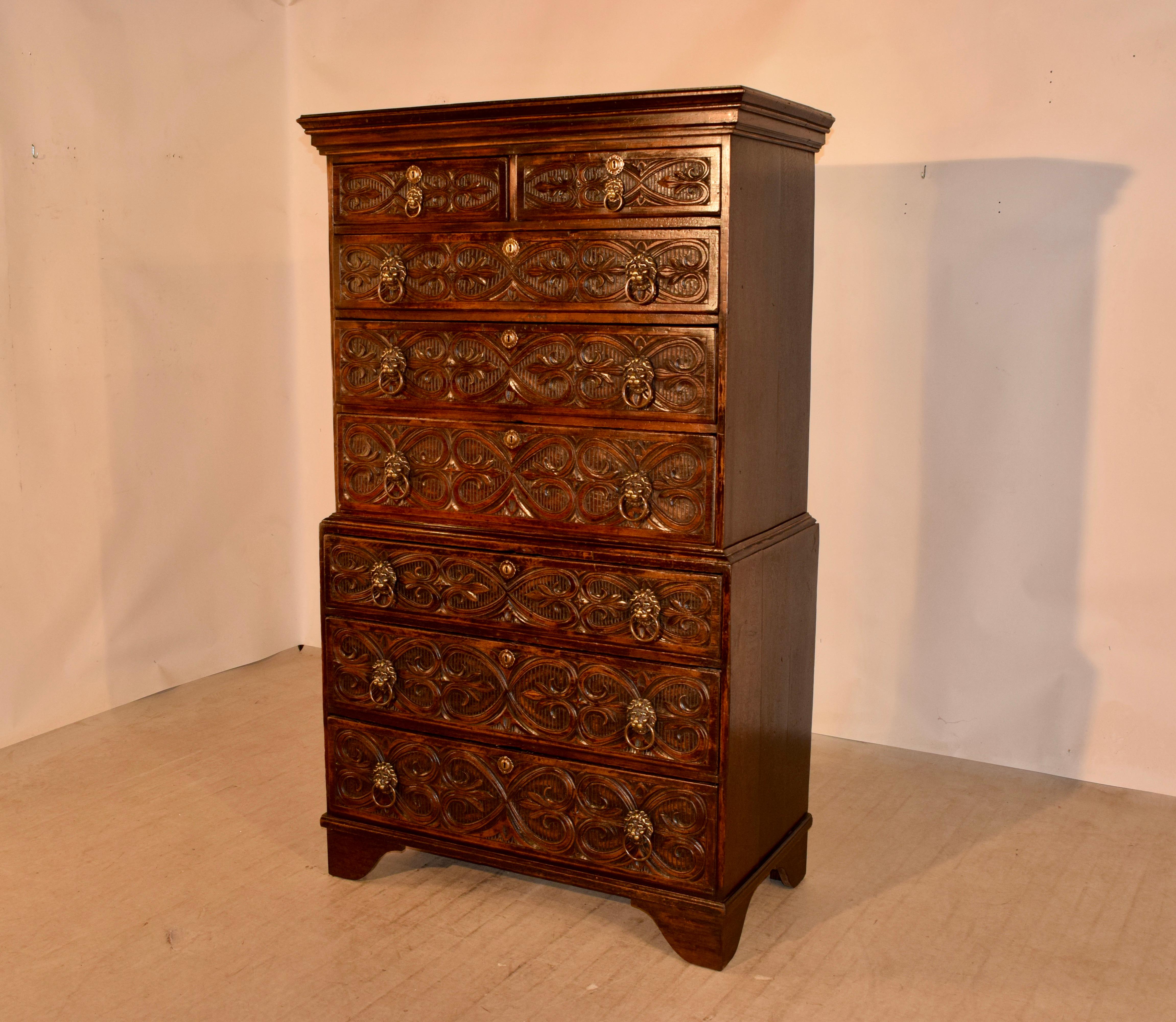 18th Century English Carved Chest on Chest In Good Condition For Sale In High Point, NC