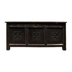 Antique 18th Century English Carved Coffer Trunk