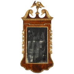 18th Century English Carved Giltwood and Parquetry Eagle Crested Wall Mirror