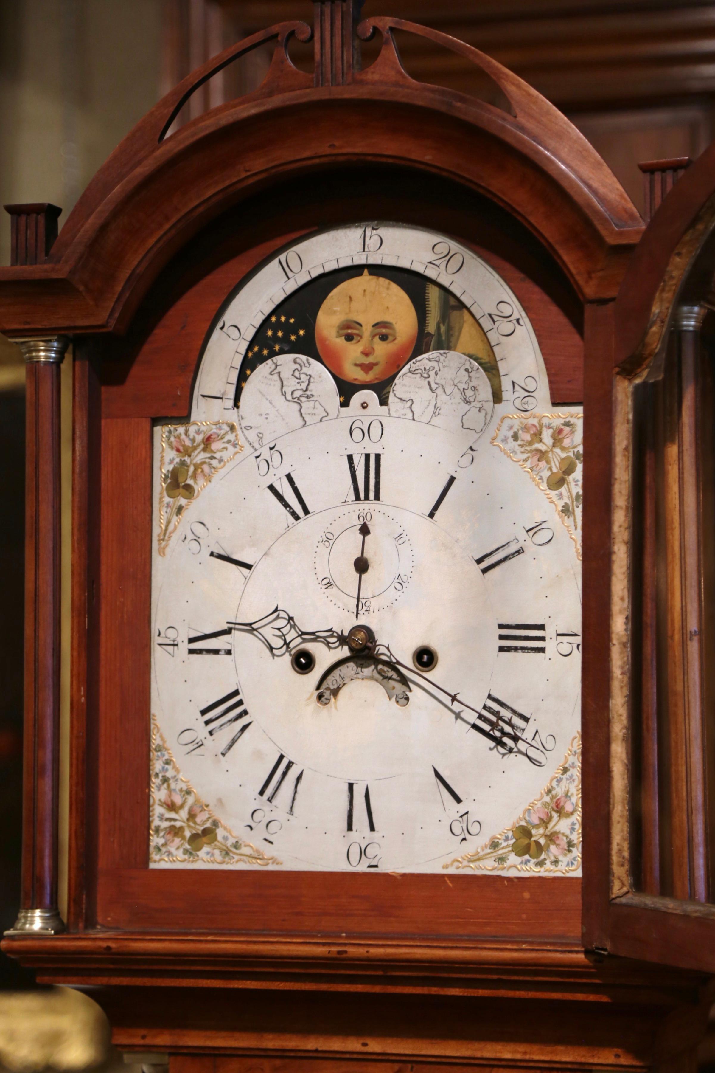 Brass 18th Century English Carved Mahogany Tall Case Clock 