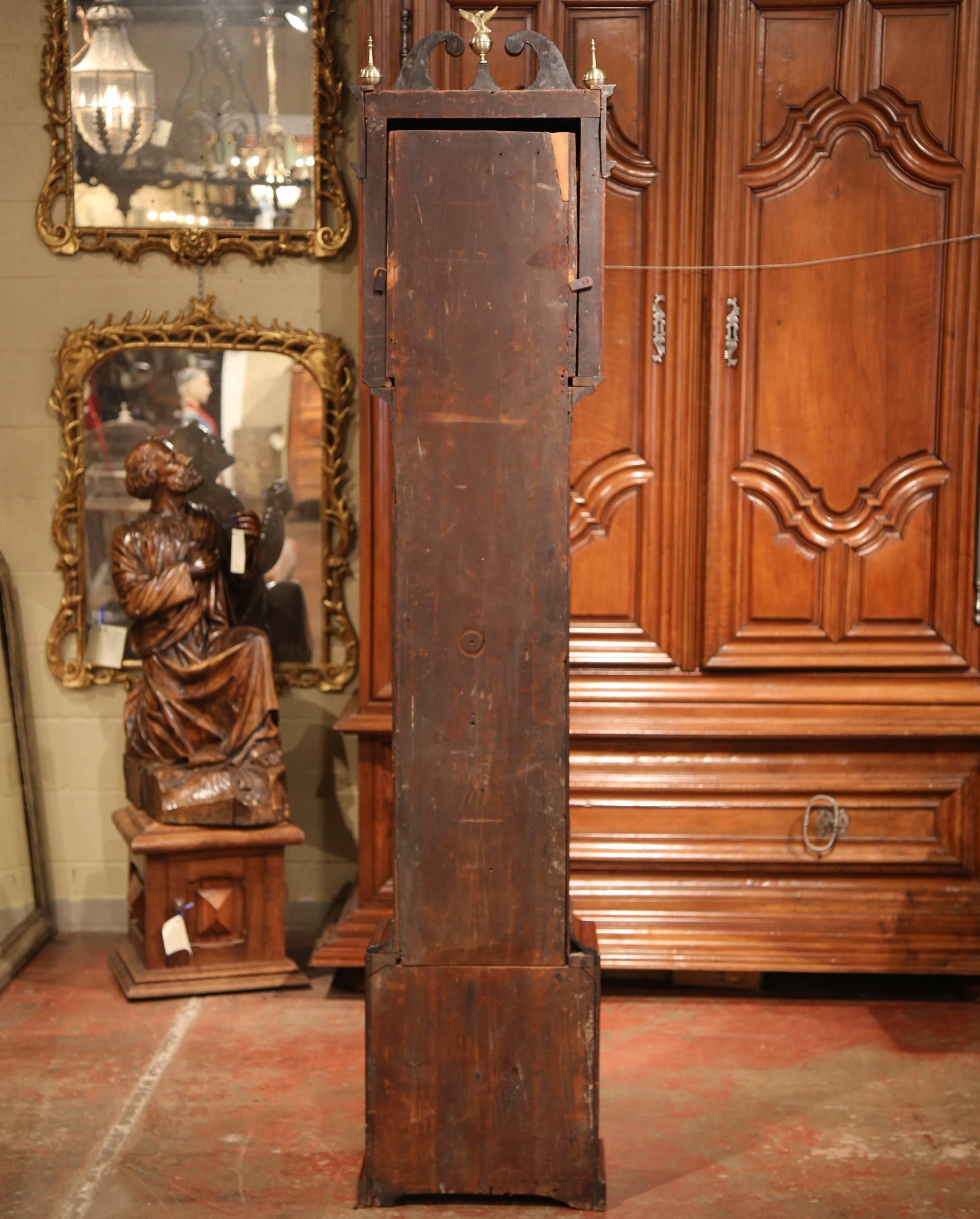 18th Century English Carved Mahogany Tall Case Clock with Brass Mounts 5