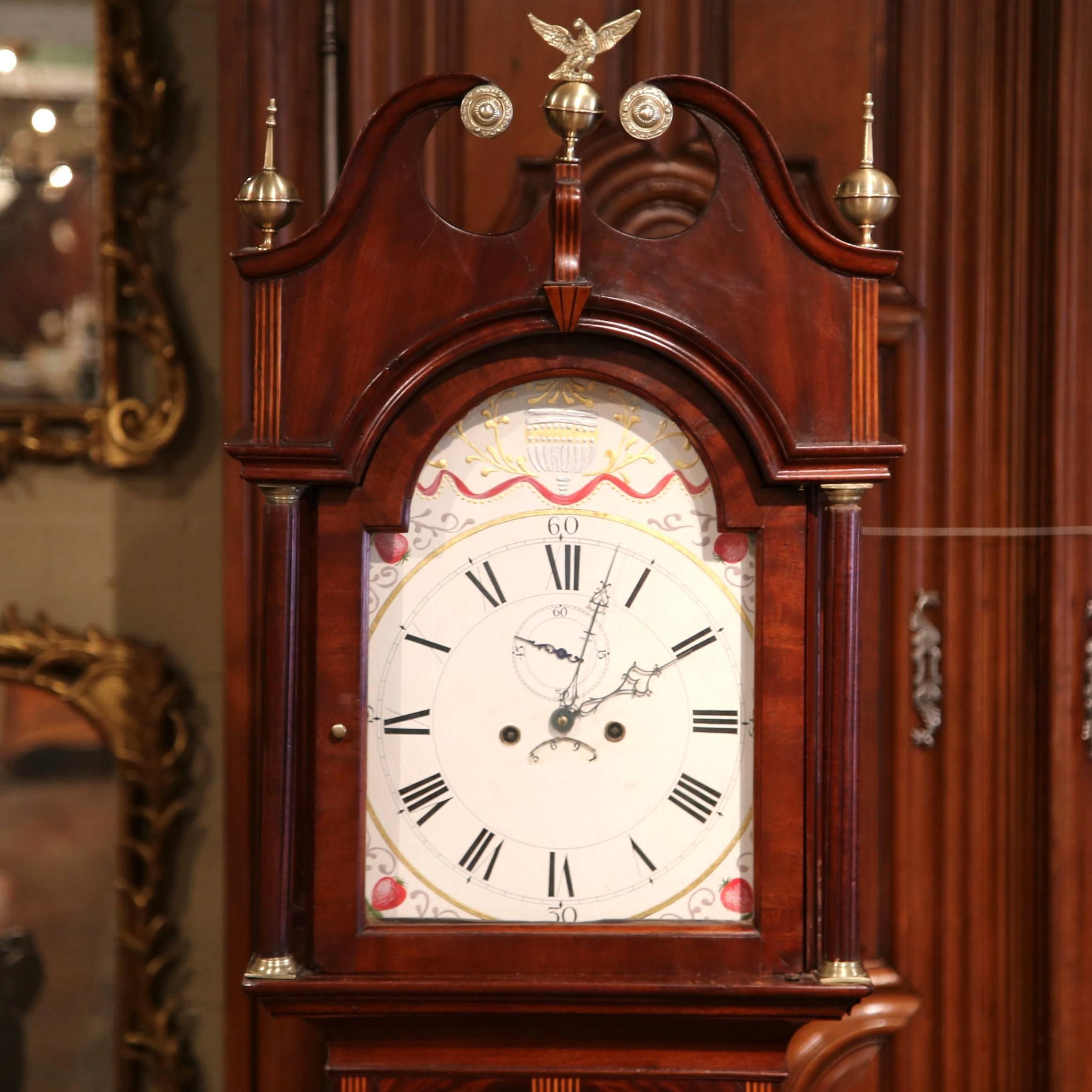 Chippendale 18th Century English Carved Mahogany Tall Case Clock with Brass Mounts