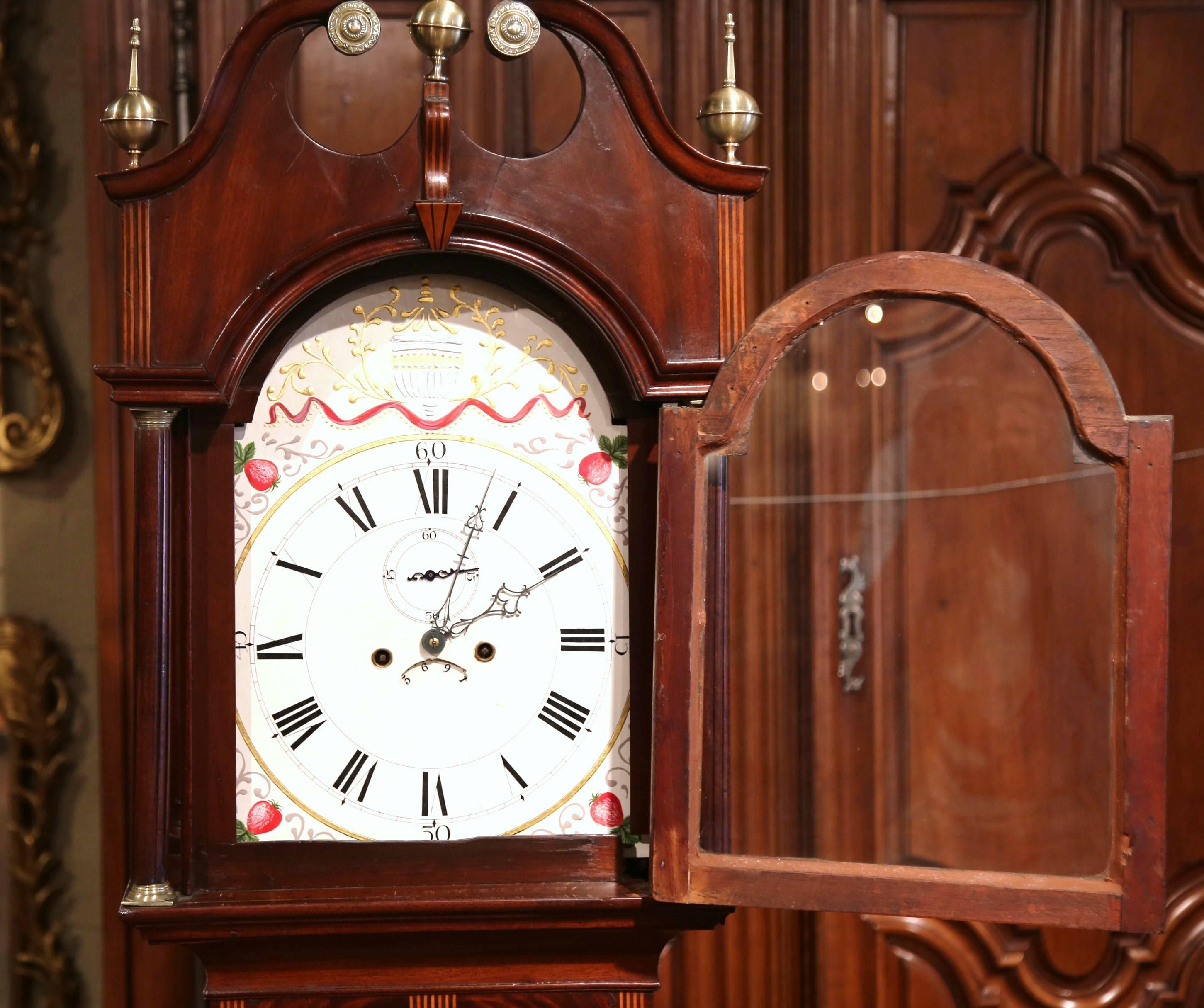 18th Century English Carved Mahogany Tall Case Clock with Brass Mounts 3