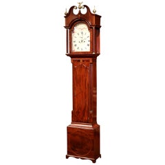 Antique 18th Century English Carved Mahogany Tall Case Clock with Brass Mounts