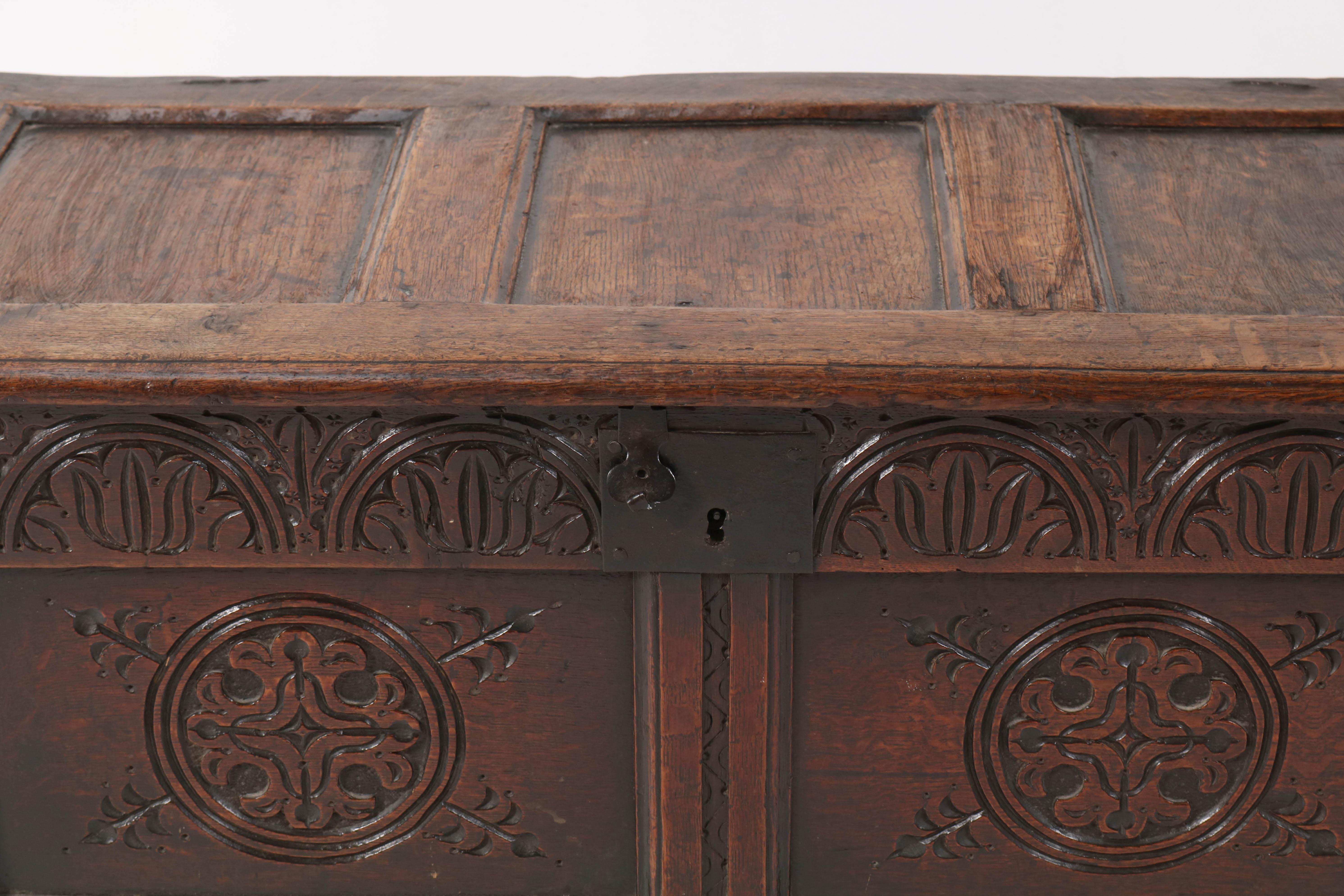 18th Century English Carved Oak Blanket Chest or Coffer 5