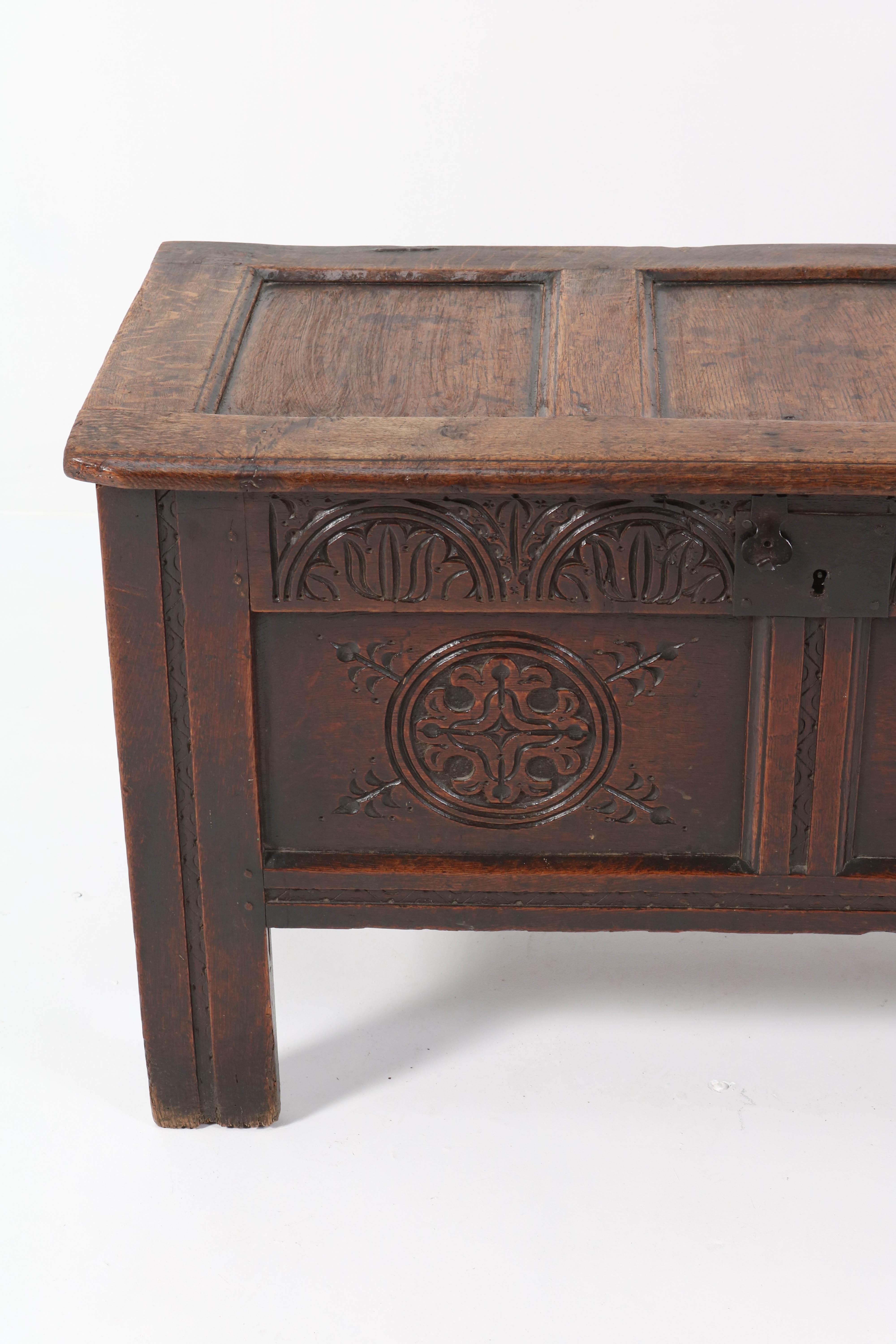 18th Century English Carved Oak Blanket Chest or Coffer 6