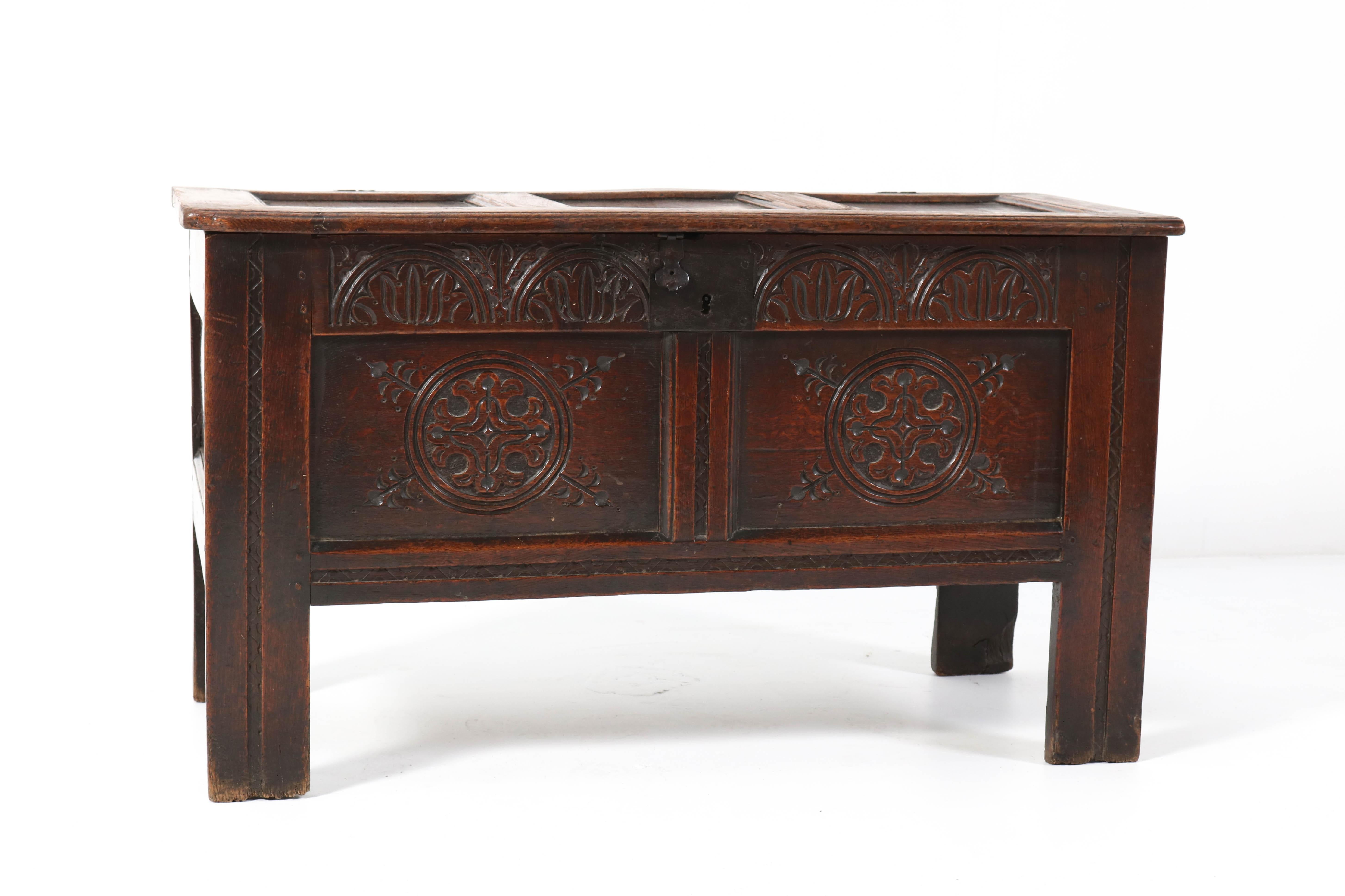 Georgian 18th Century English Carved Oak Blanket Chest or Coffer