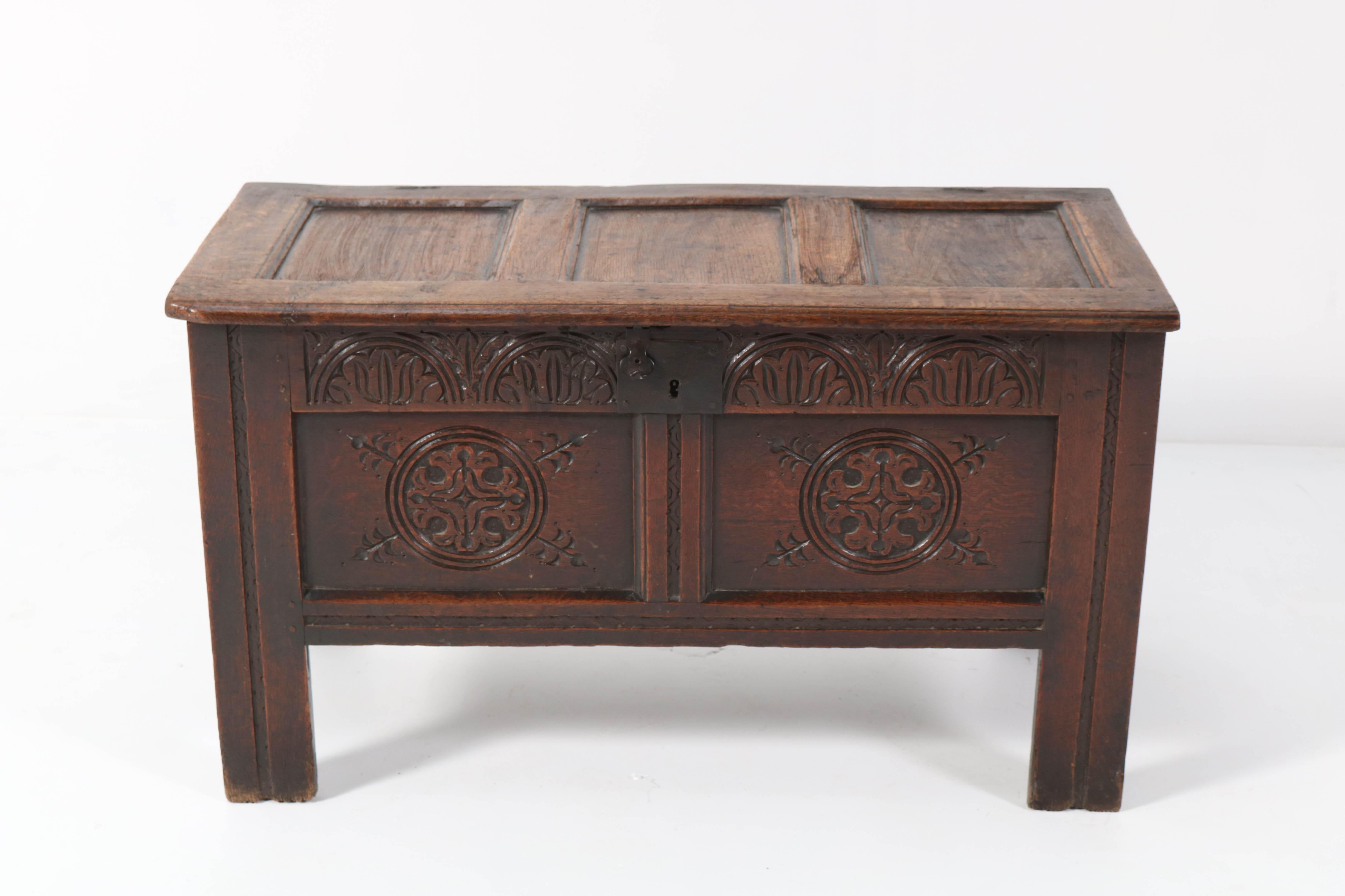 British 18th Century English Carved Oak Blanket Chest or Coffer
