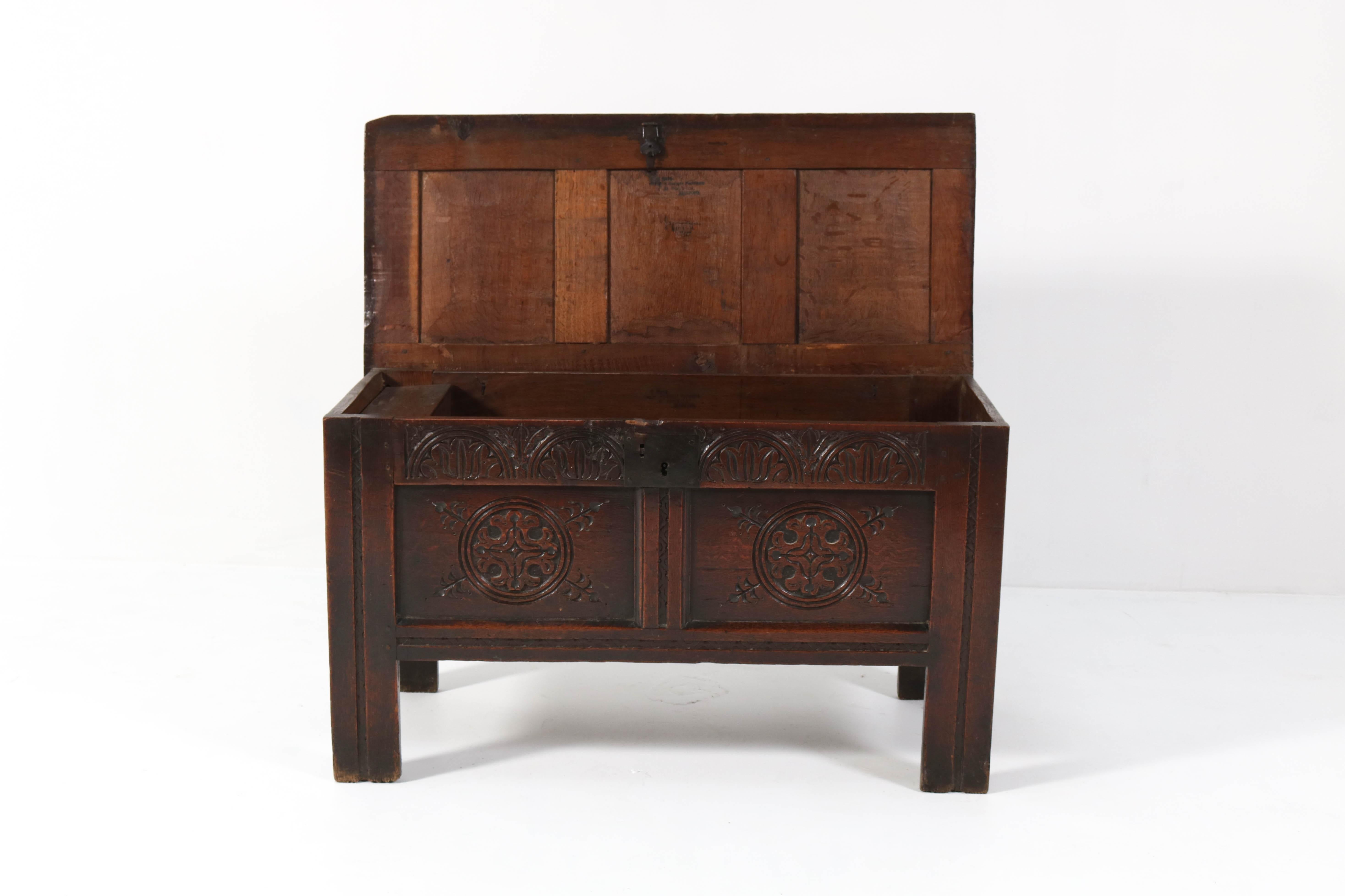 18th Century English Carved Oak Blanket Chest or Coffer 1