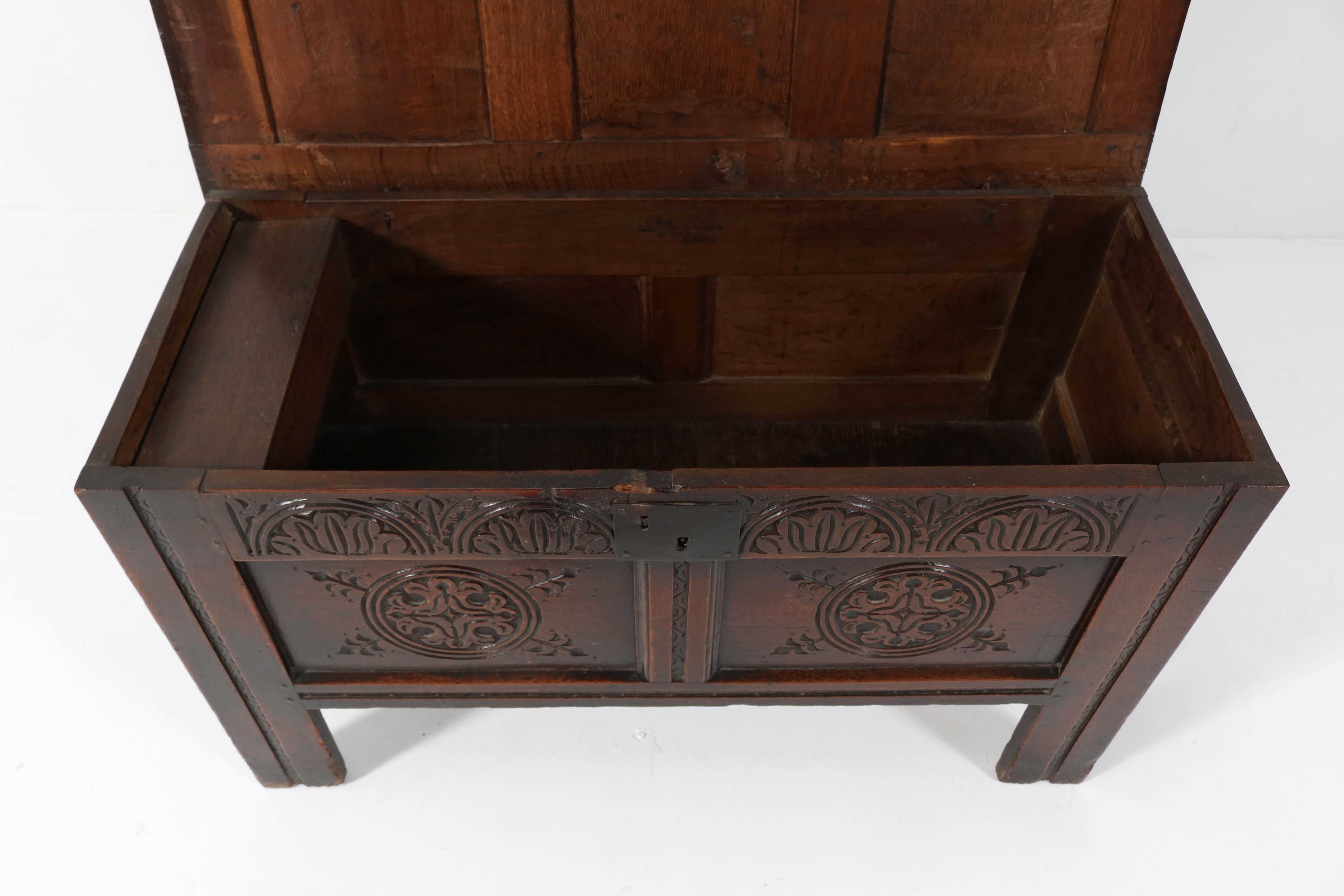 18th Century English Carved Oak Blanket Chest or Coffer 3