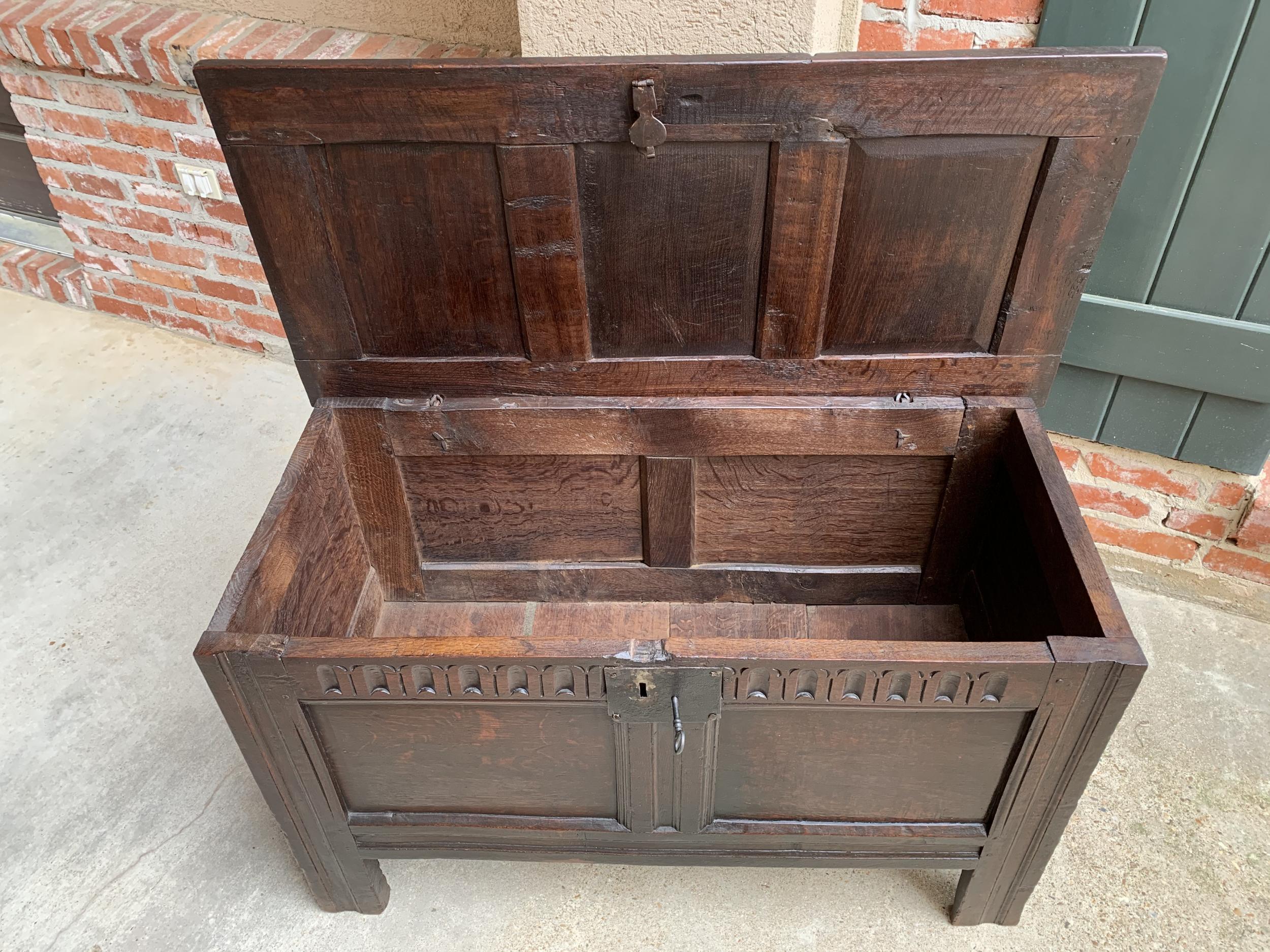 Antique English Carved Oak Coffer Trunk Chest Coffee Table Blanket Box c1770 For Sale 1