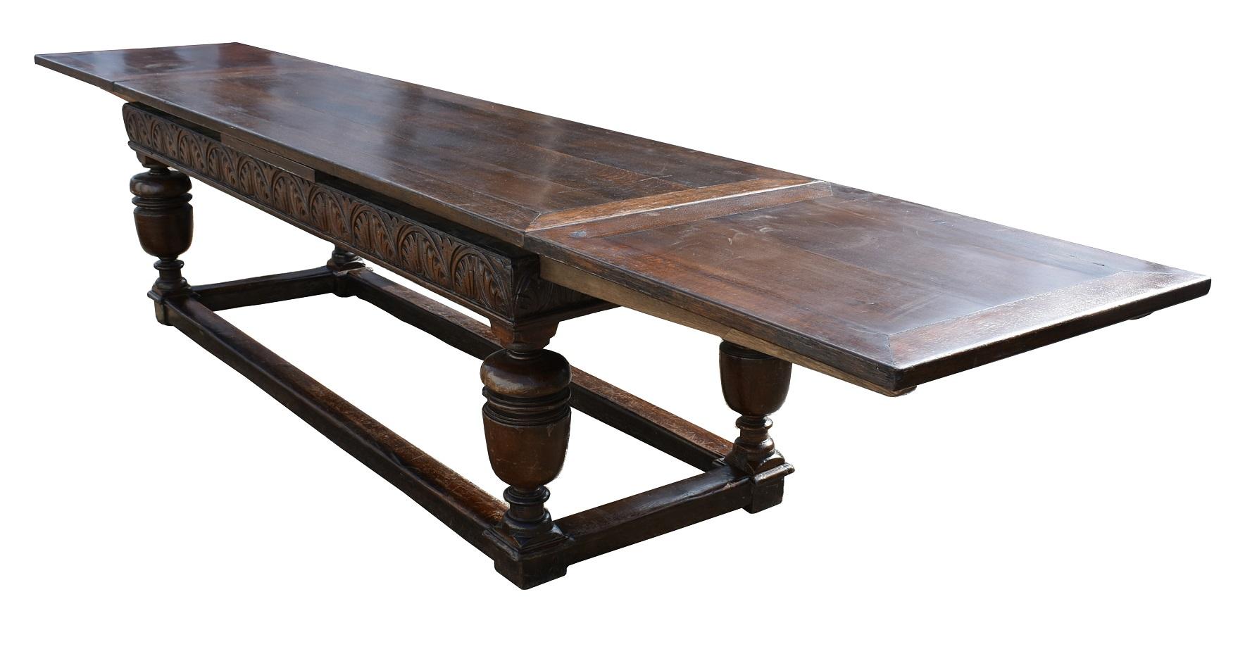 18th Century English Carved Oak Draw Leaf Rectory Table 1