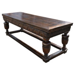 18th Century English Carved Oak Draw Leaf Rectory Table