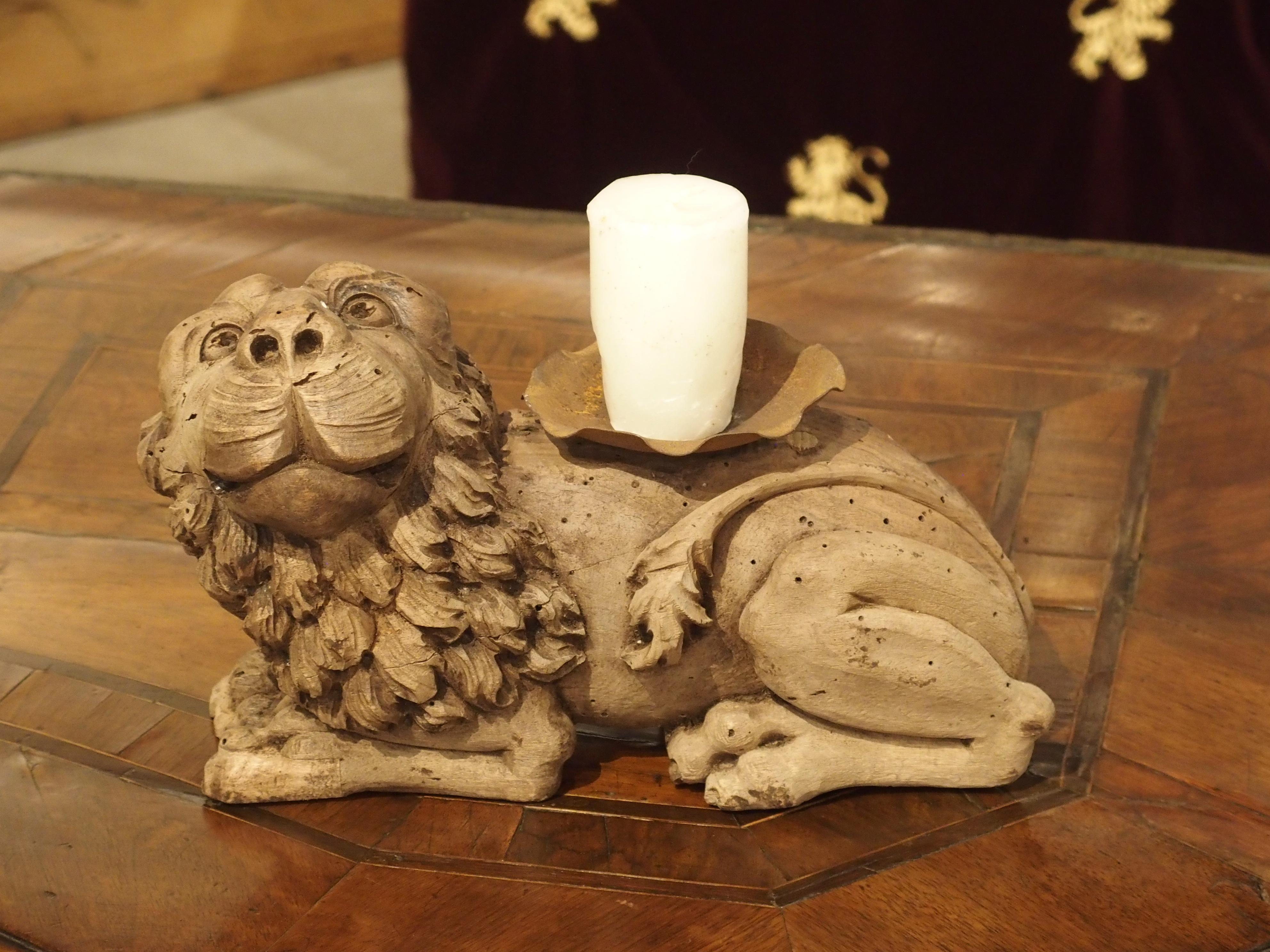 18th Century English Carved Oak Lion Candleholder 5