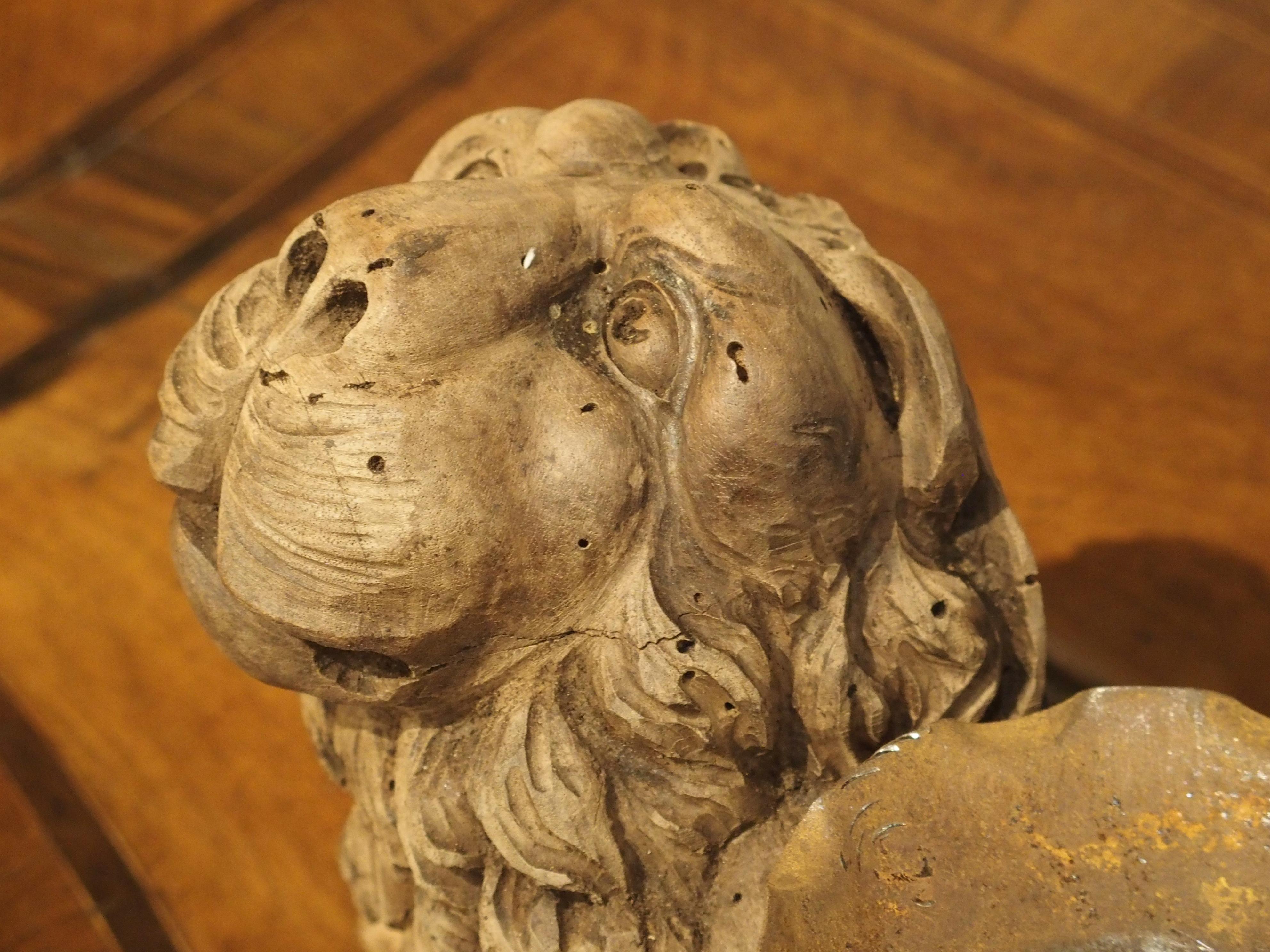 18th Century and Earlier 18th Century English Carved Oak Lion Candleholder