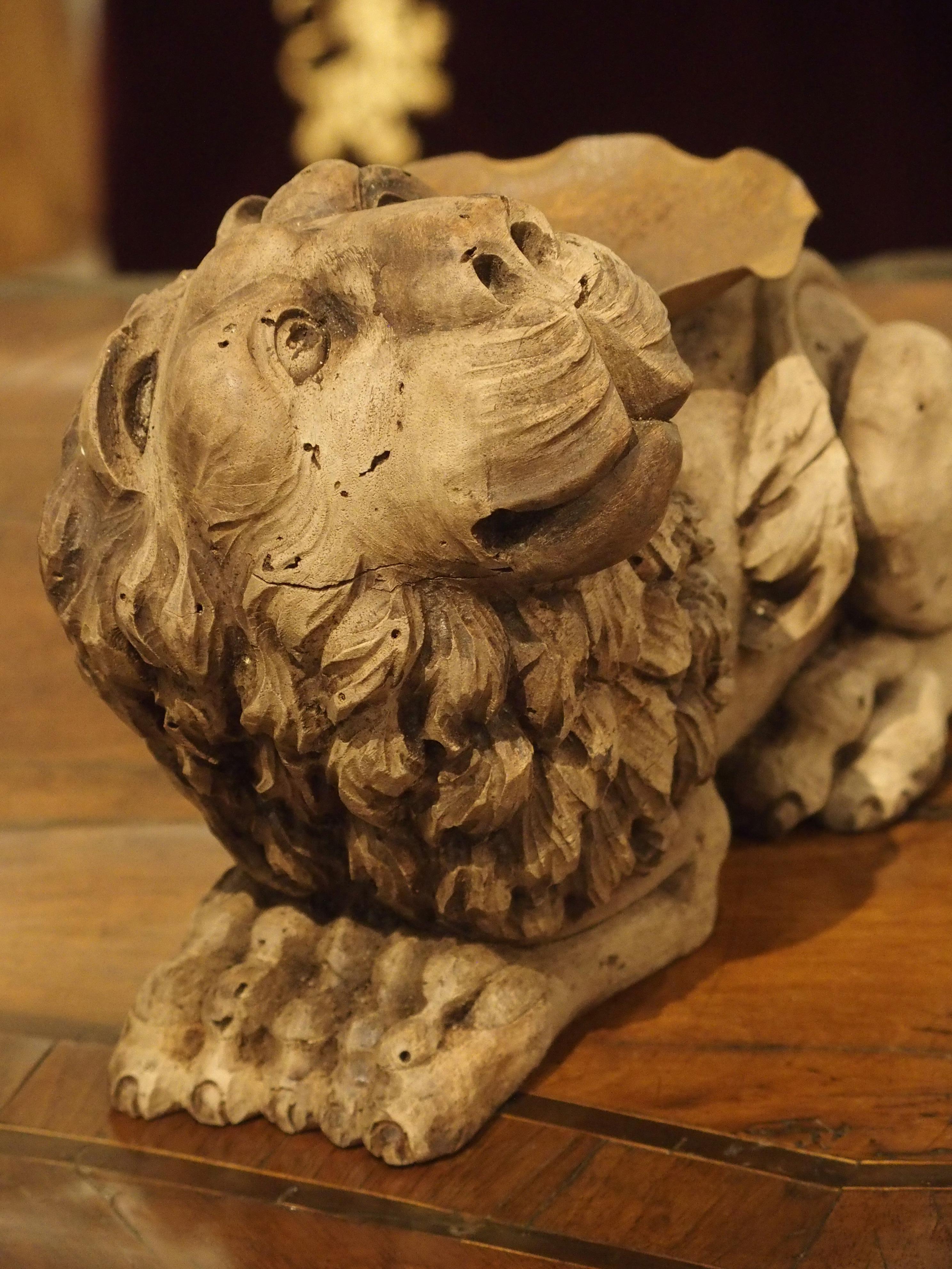 18th Century English Carved Oak Lion Candleholder 2