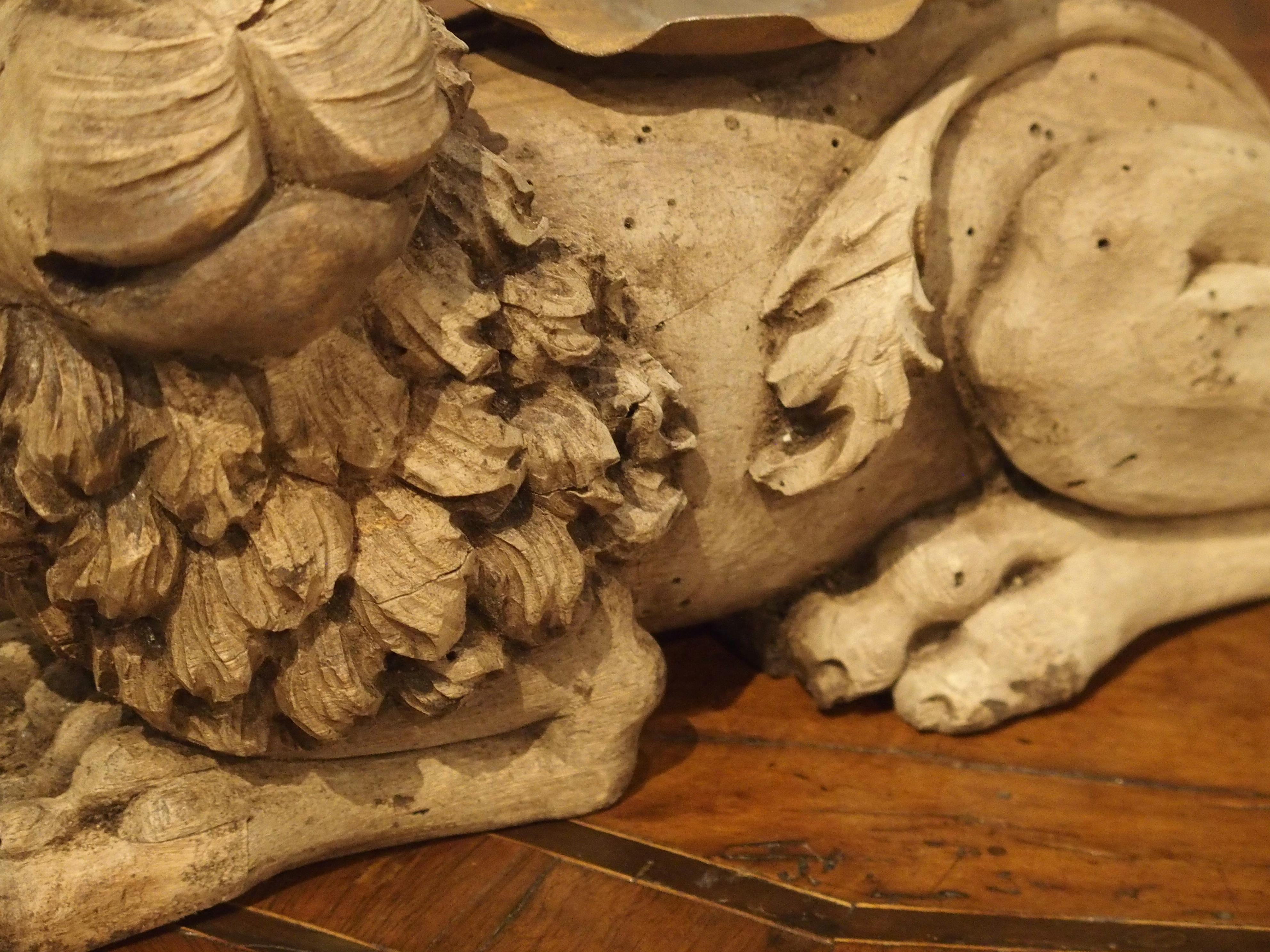 18th Century English Carved Oak Lion Candleholder 3