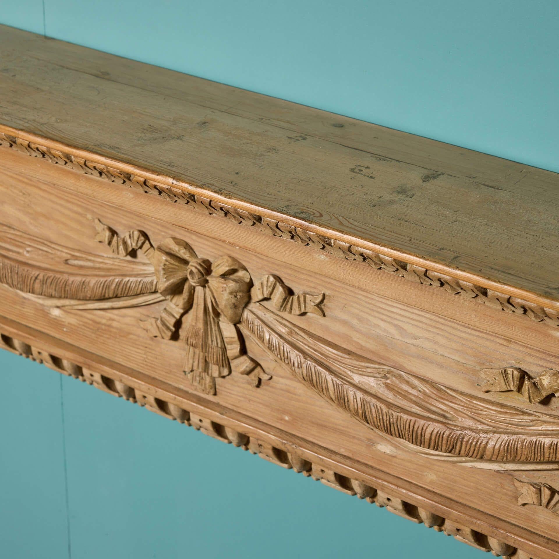 18th Century English Carved Pine Fire Surround In Fair Condition For Sale In Wormelow, Herefordshire