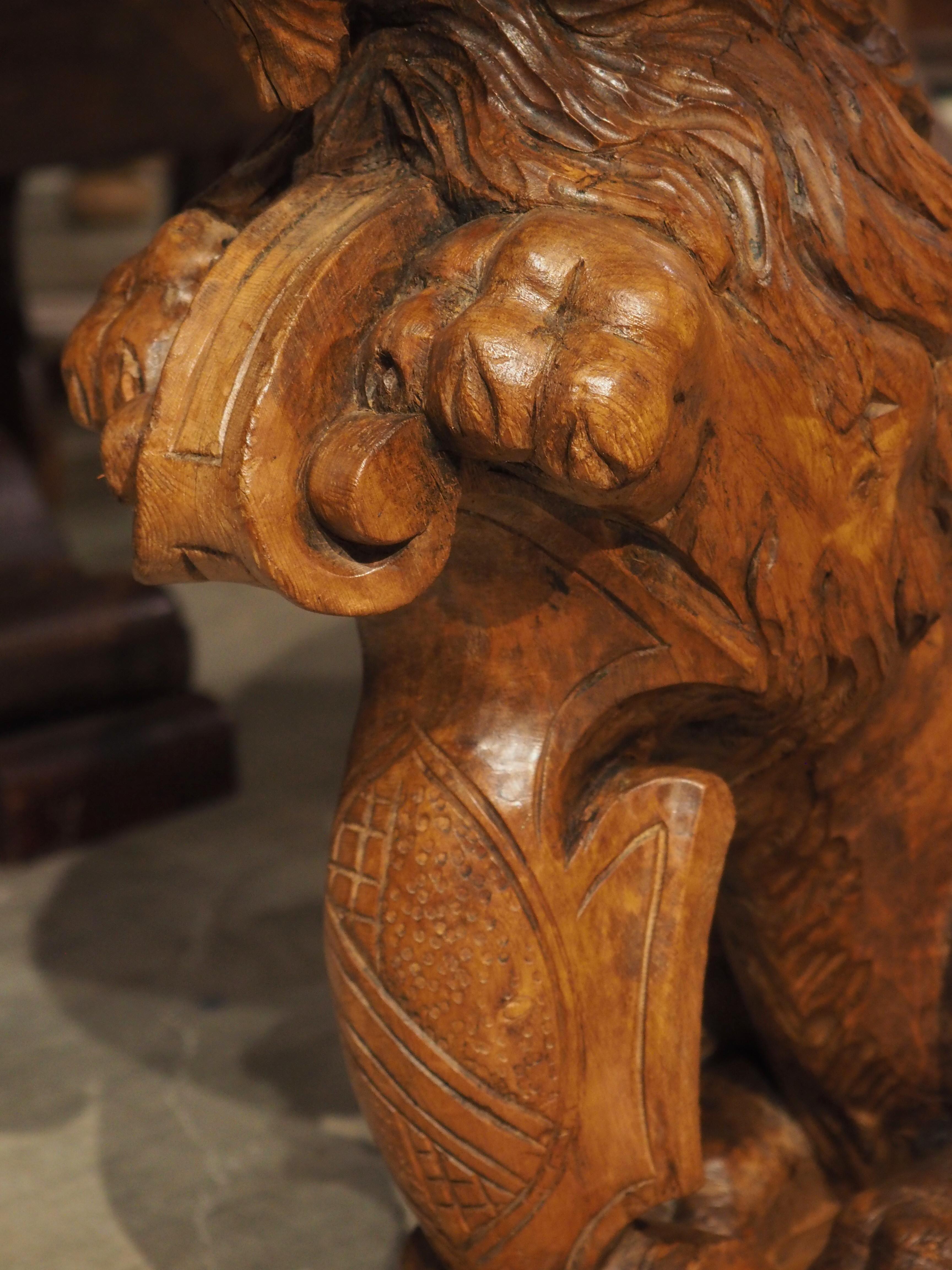 18th Century and Earlier 18th Century English Carved Pine Lion Table Lamp For Sale