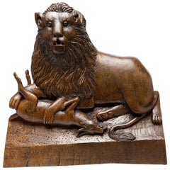 18th Century English Carving of a Lion and its Prey