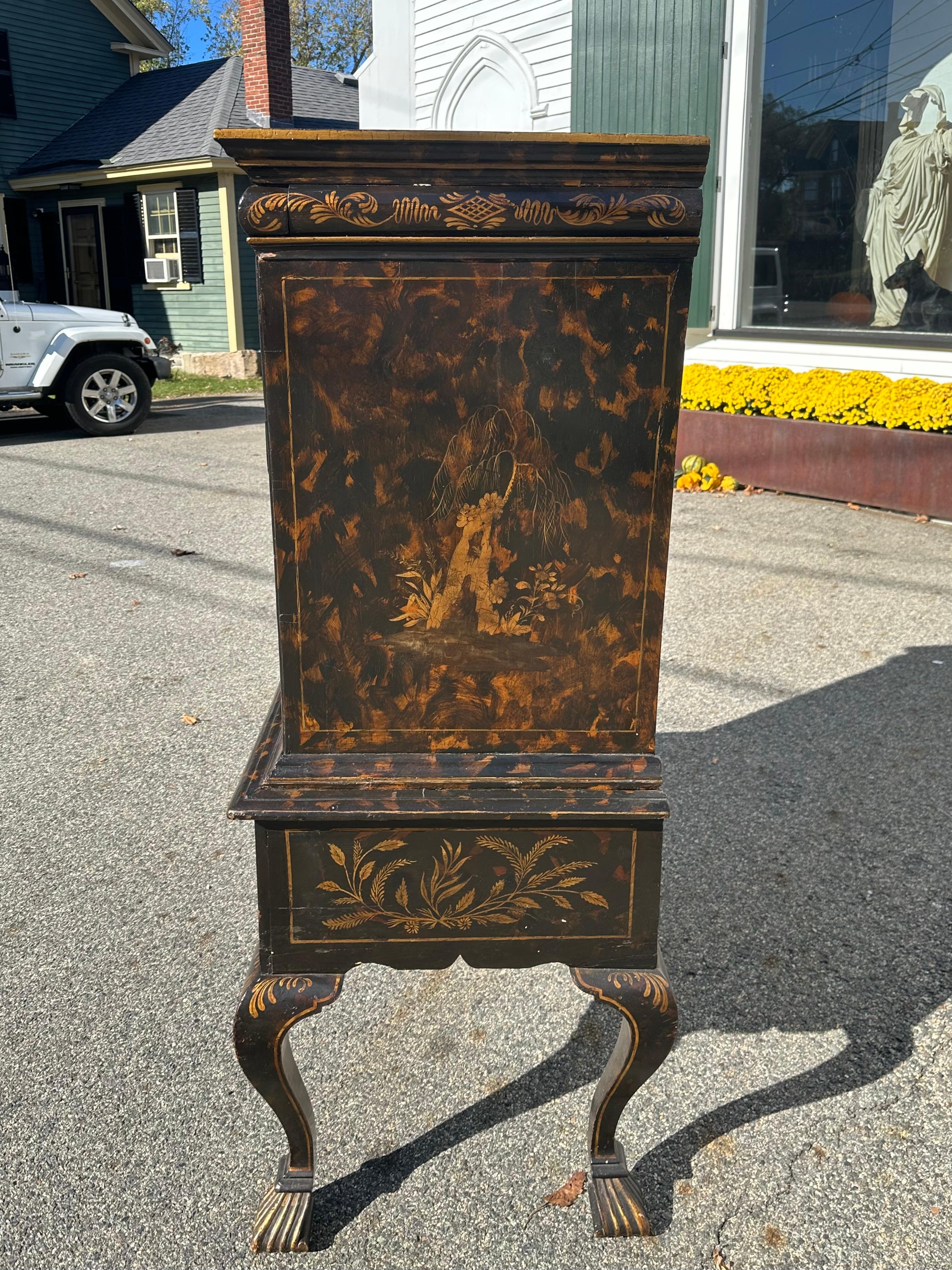 18th Century English Chinoiserie Chest on Stand In Good Condition For Sale In Essex, MA