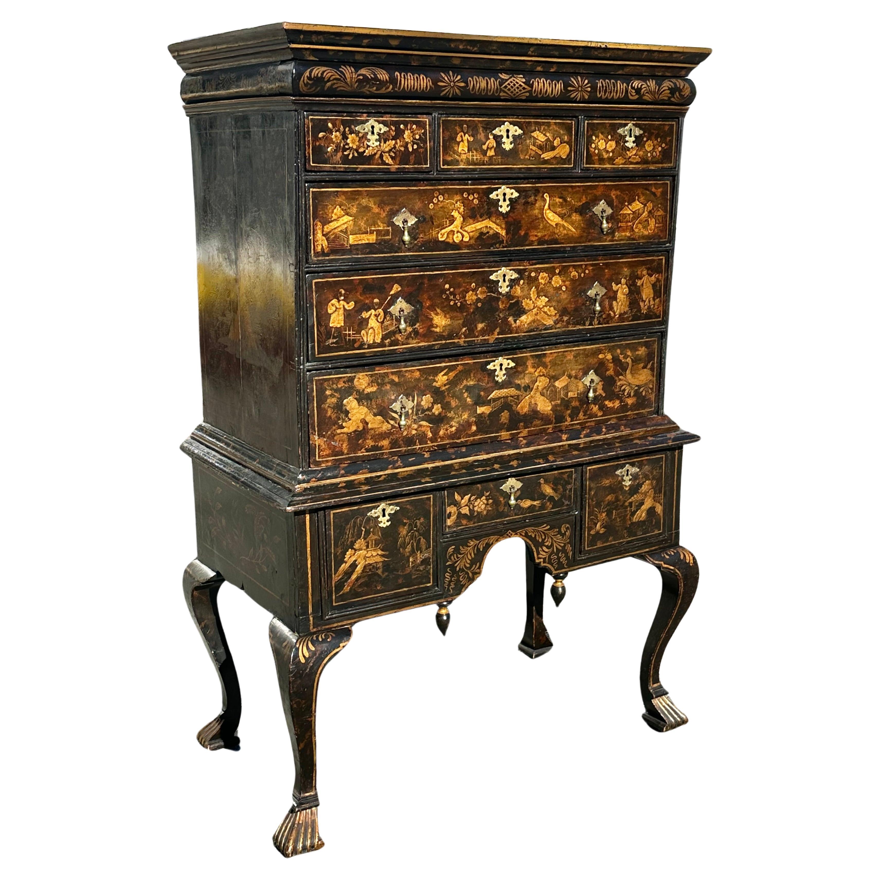 18th Century English Chinoiserie Chest on Stand For Sale