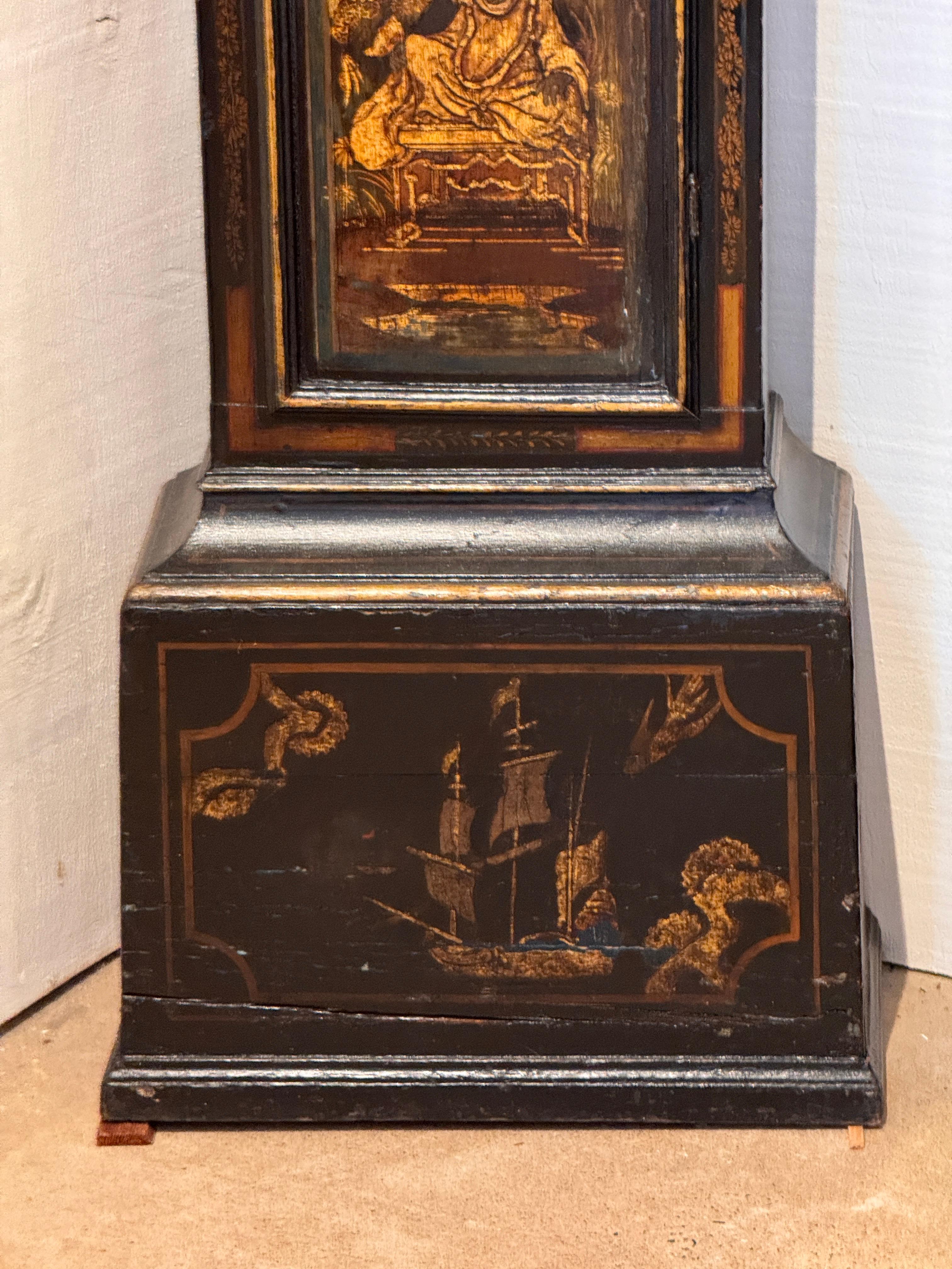 18th Century and Earlier 18th Century English Chinoiserie Clock For Sale