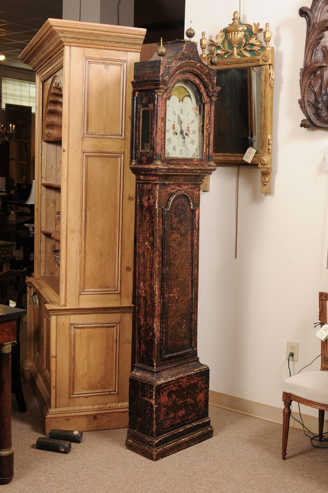 18th Century English Chinoiserie Decorated Longcase Clock with Painted Face 4