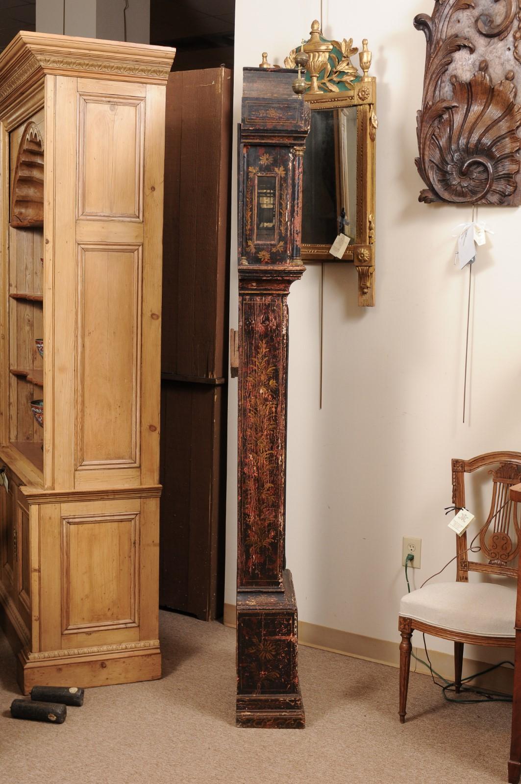 18th Century English Chinoiserie Decorated Longcase Clock with Painted Face 5
