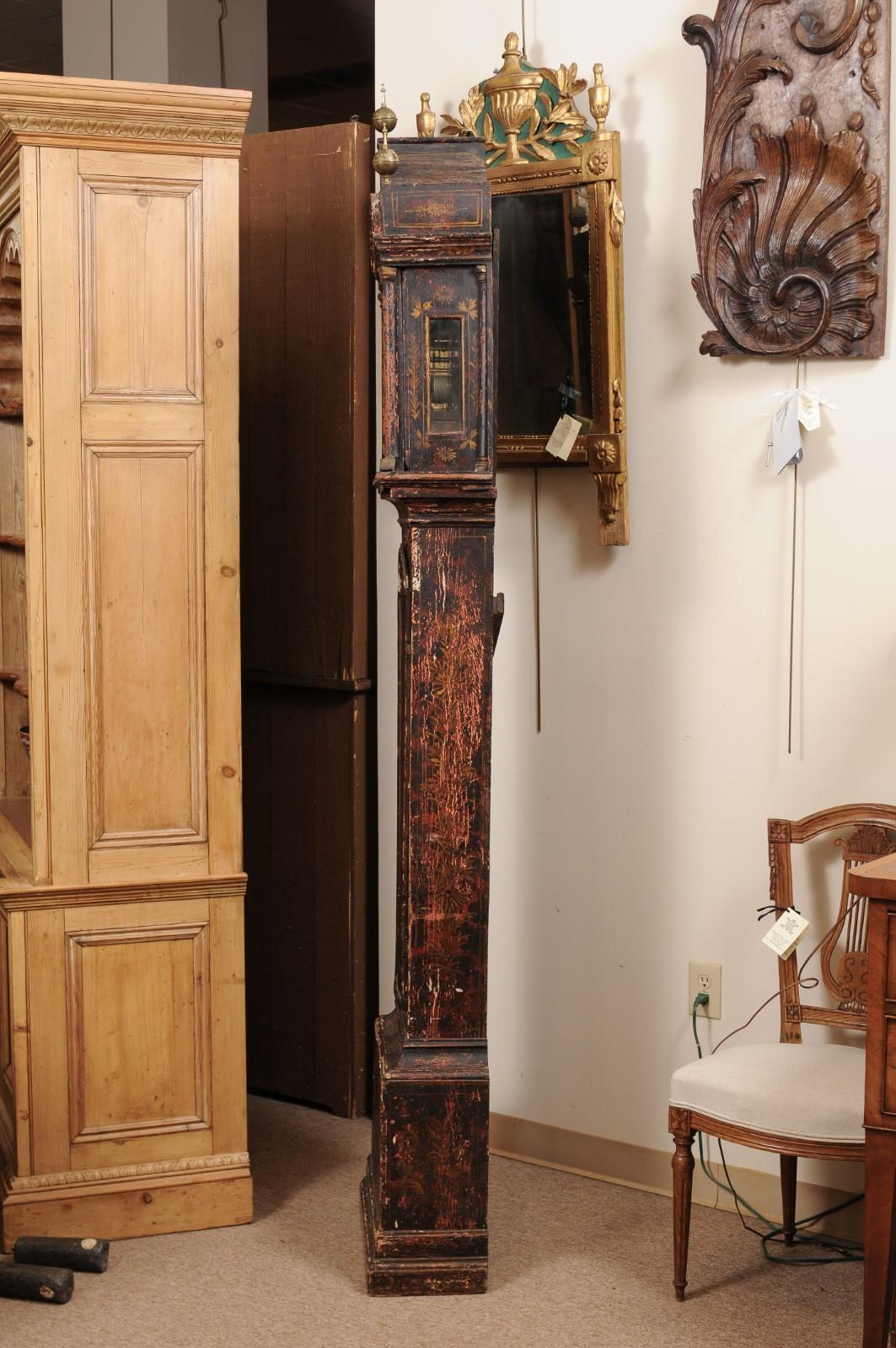 18th Century English Chinoiserie Decorated Longcase Clock with Painted Face 7