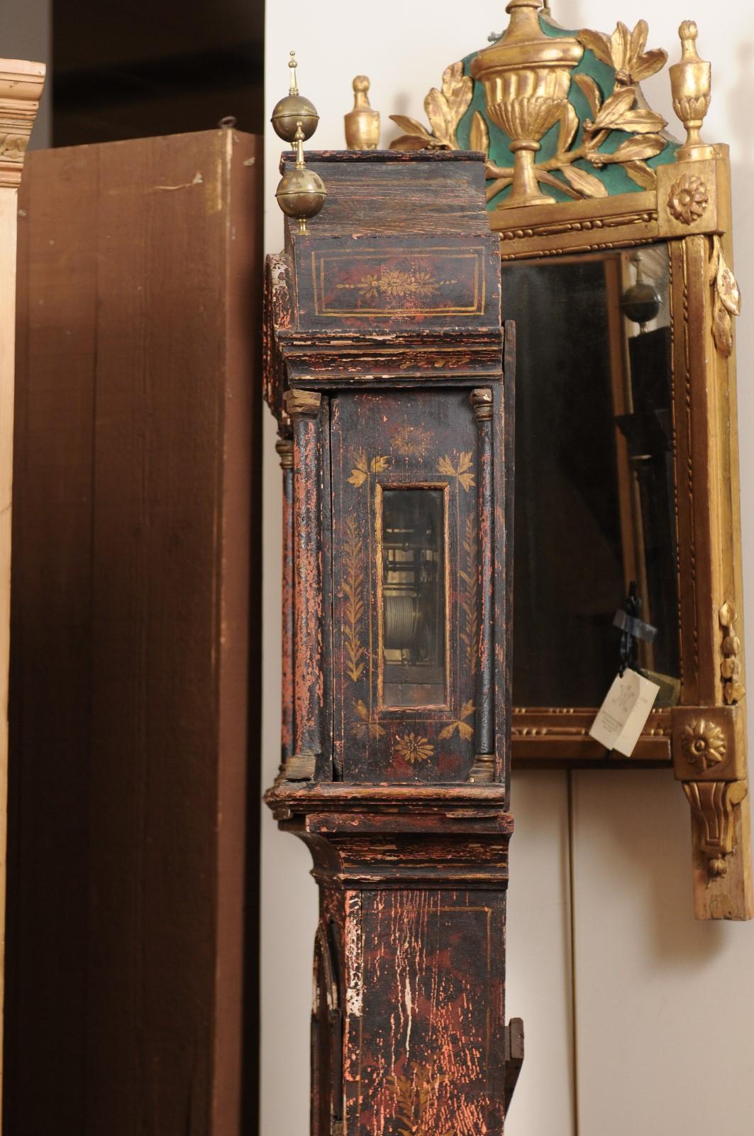 18th Century English Chinoiserie Decorated Longcase Clock with Painted Face 8