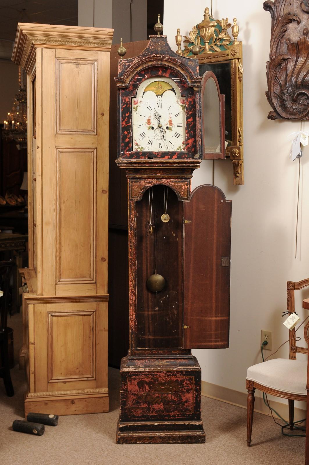 18th Century English Chinoiserie Decorated Longcase Clock with Painted Face 2