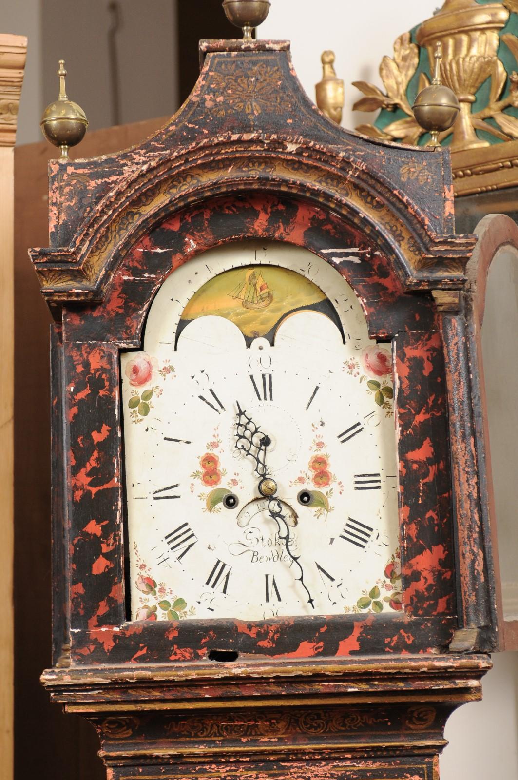18th Century English Chinoiserie Decorated Longcase Clock with Painted Face 3