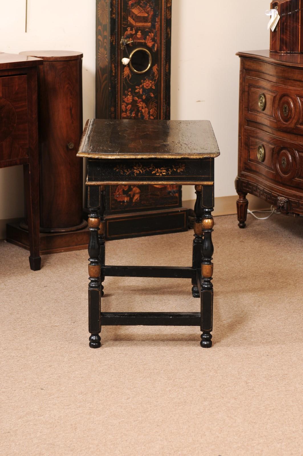 18th Century English Chinoiserie Decorated Side Table with Drawer, Turned Legs & For Sale 4