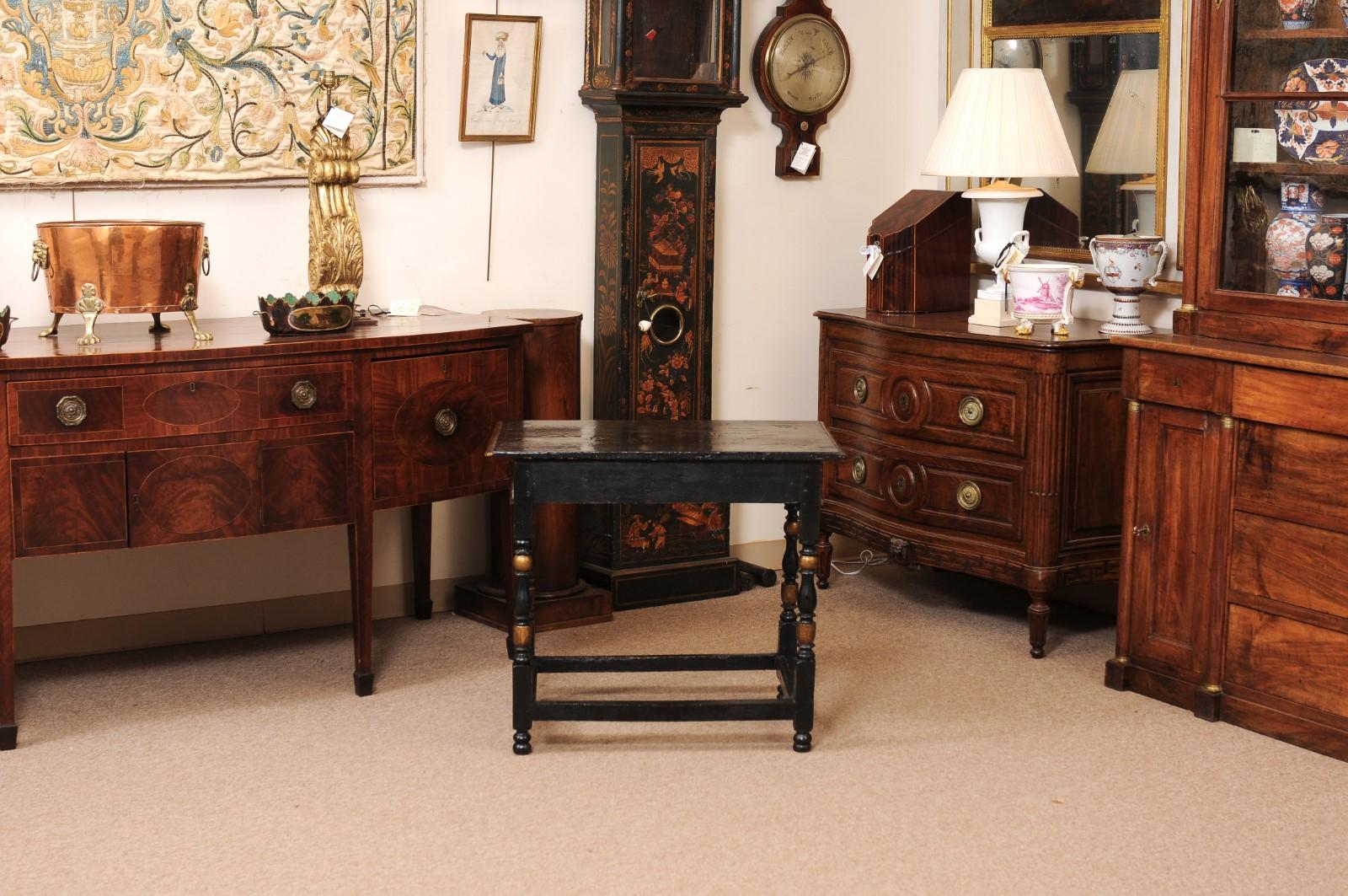 18th Century English Chinoiserie Decorated Side Table with Drawer, Turned Legs & For Sale 2