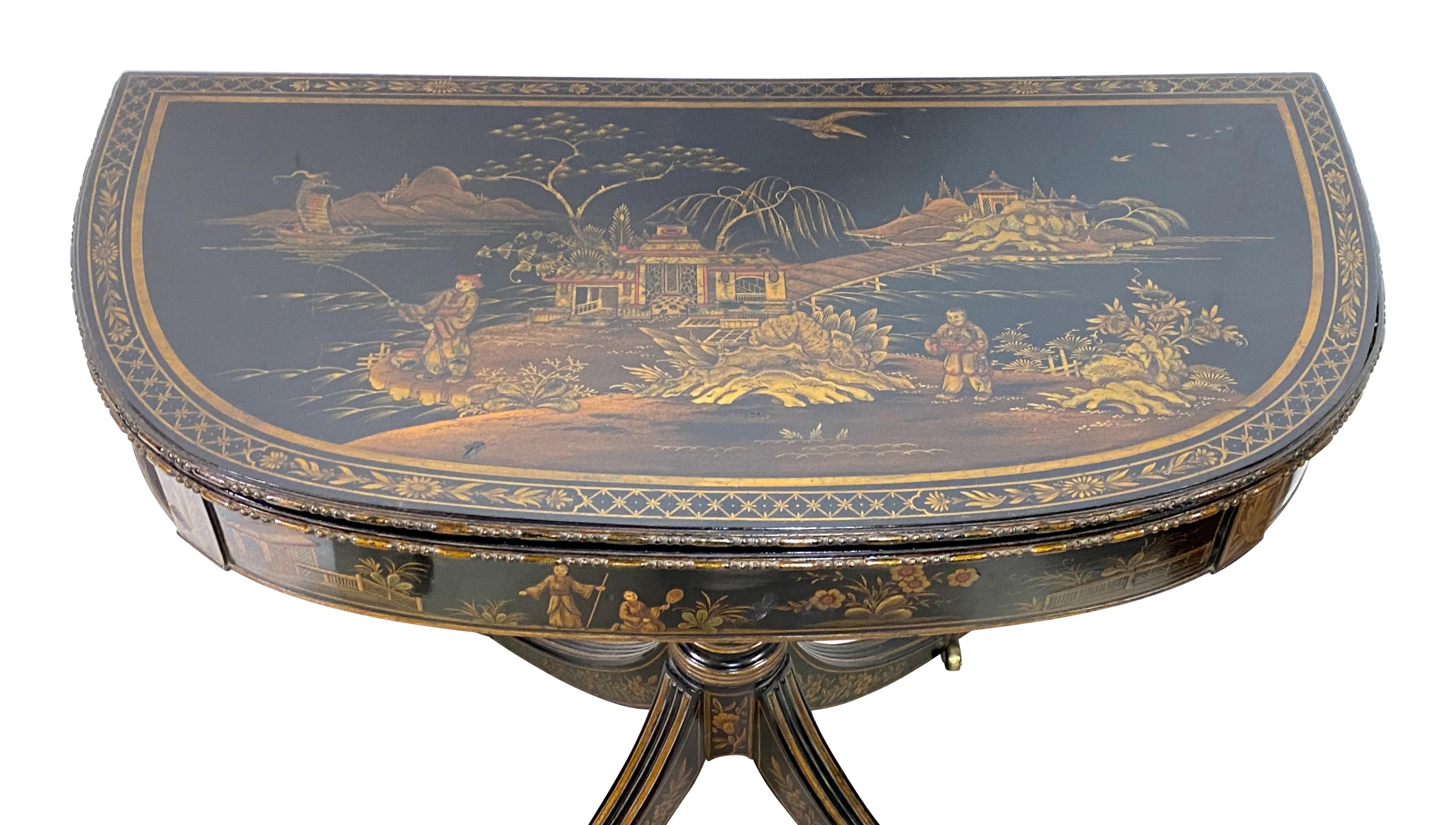 18th Century English Chinoiserie Demi-lune Console / Games Table In Good Condition For Sale In San Francisco, CA