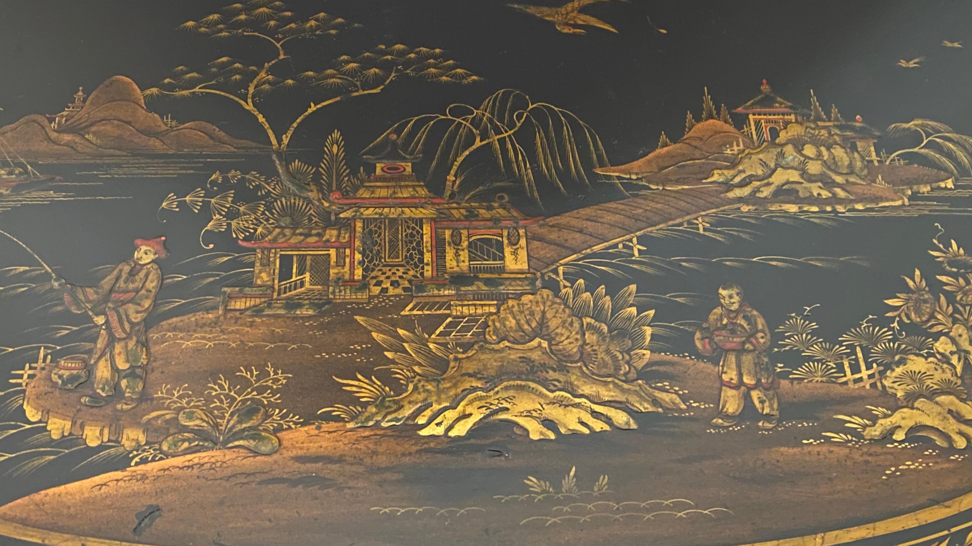 Gesso 18th Century English Chinoiserie Demi-lune Console / Games Table For Sale